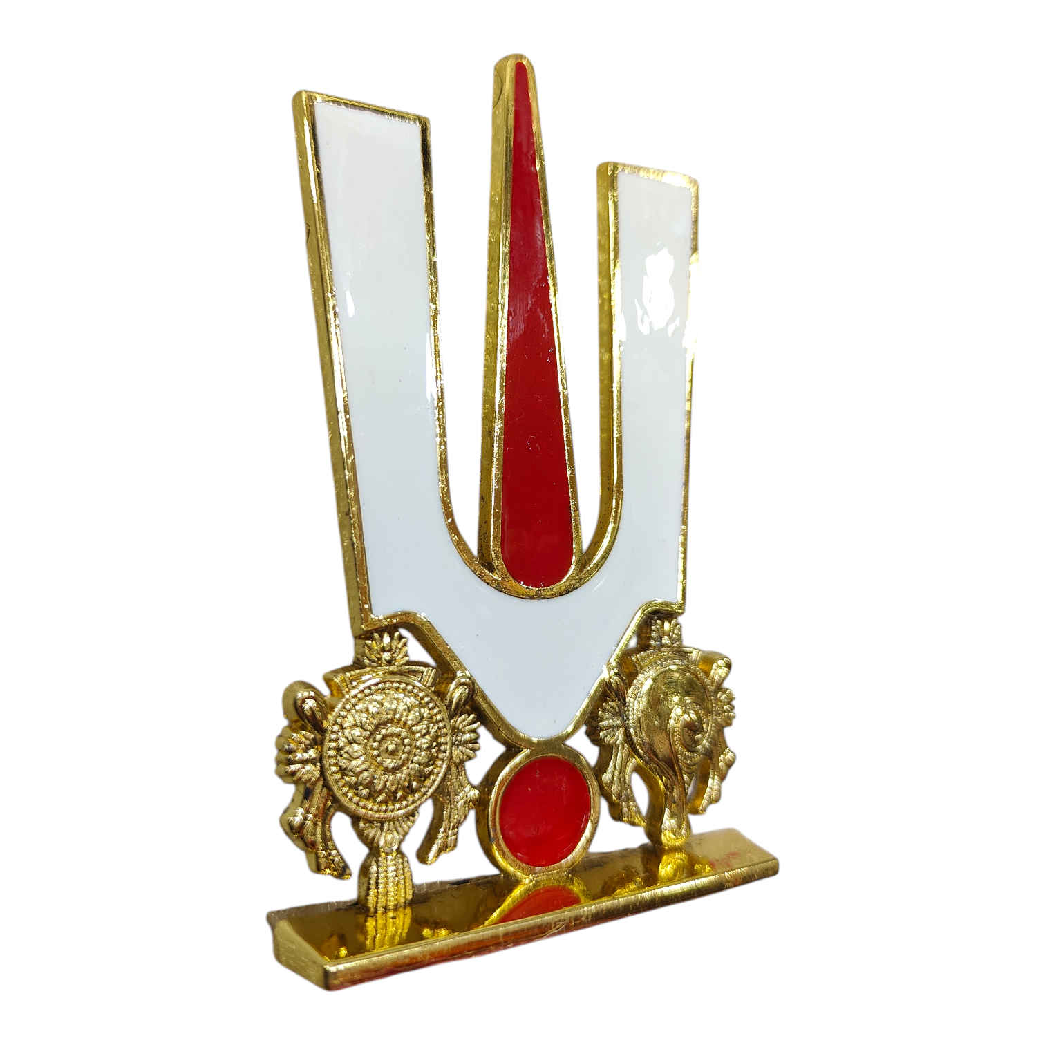 Thenkalai Thirumankappu Shanku Chakra Copper finish Car Dashboard Decor - Religious Return Gift