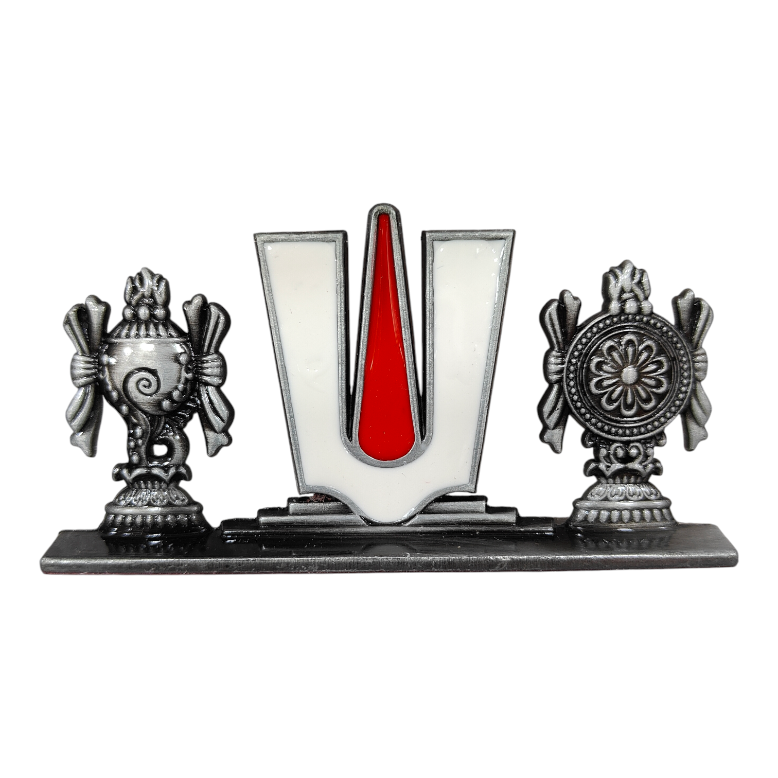 Thenkalai Thirumankappu Shanku Chakra Golden & Silver Antique finish Car Dashboard Decor - Auspicious  Return Gift