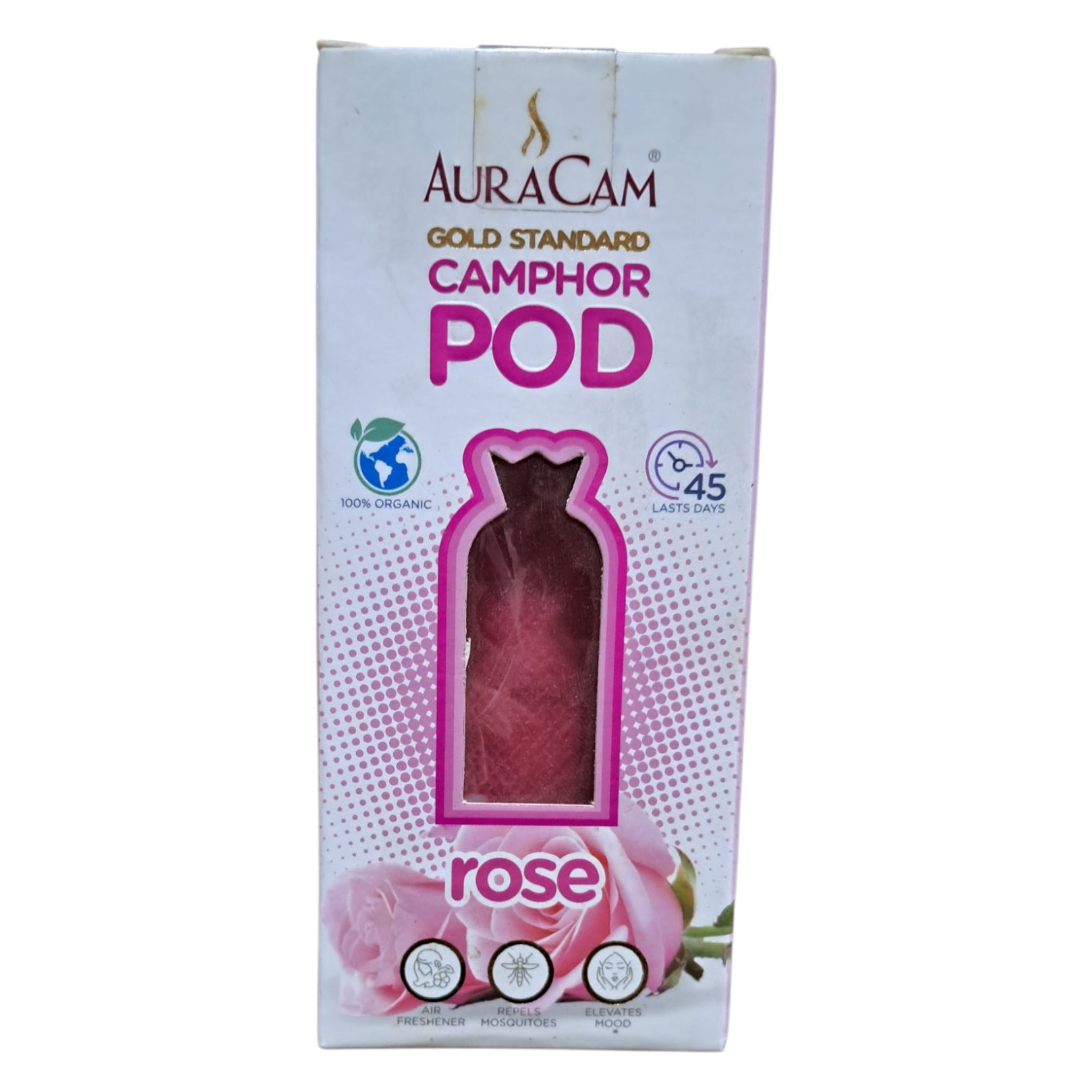 AurACam Camphor Pod Rose Flavour ரோஜா வாசனை Aromatic Natural Air Purifier & Mood Enhancer
