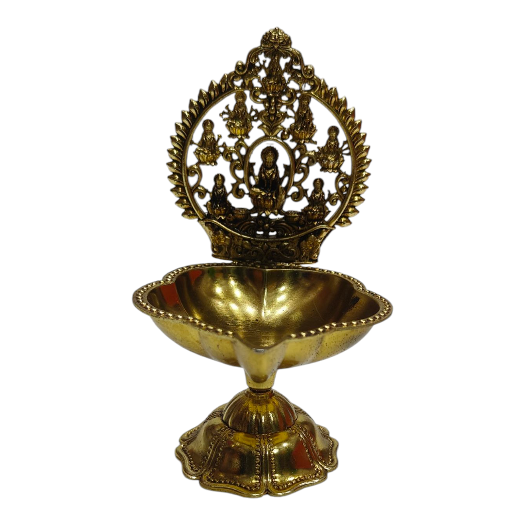 Ashtalakshmi Light Weight Brass Antique Deep - Floral Design Spiritual Gift &  Decoration
