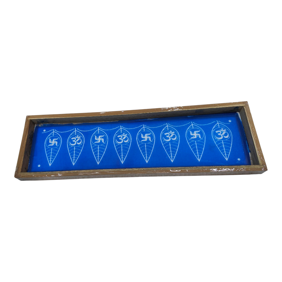 Rectangular Wooden Frame Swasthik Mango Leaves Thoran Border design Rangoli/Kolam reusable Stencil – size 17 × 5 inches மாவிலை தோரணம் கோலம்