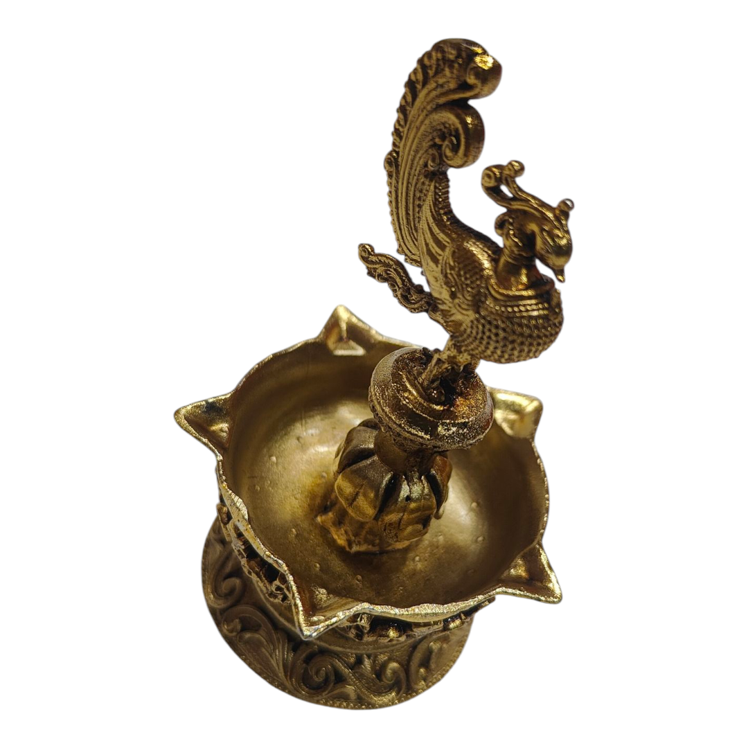 Five Flames Light Weight Brass Hamsa Pakshi Top Deepak size 3.2 inches - Spiritual Collection for Festival Gifting