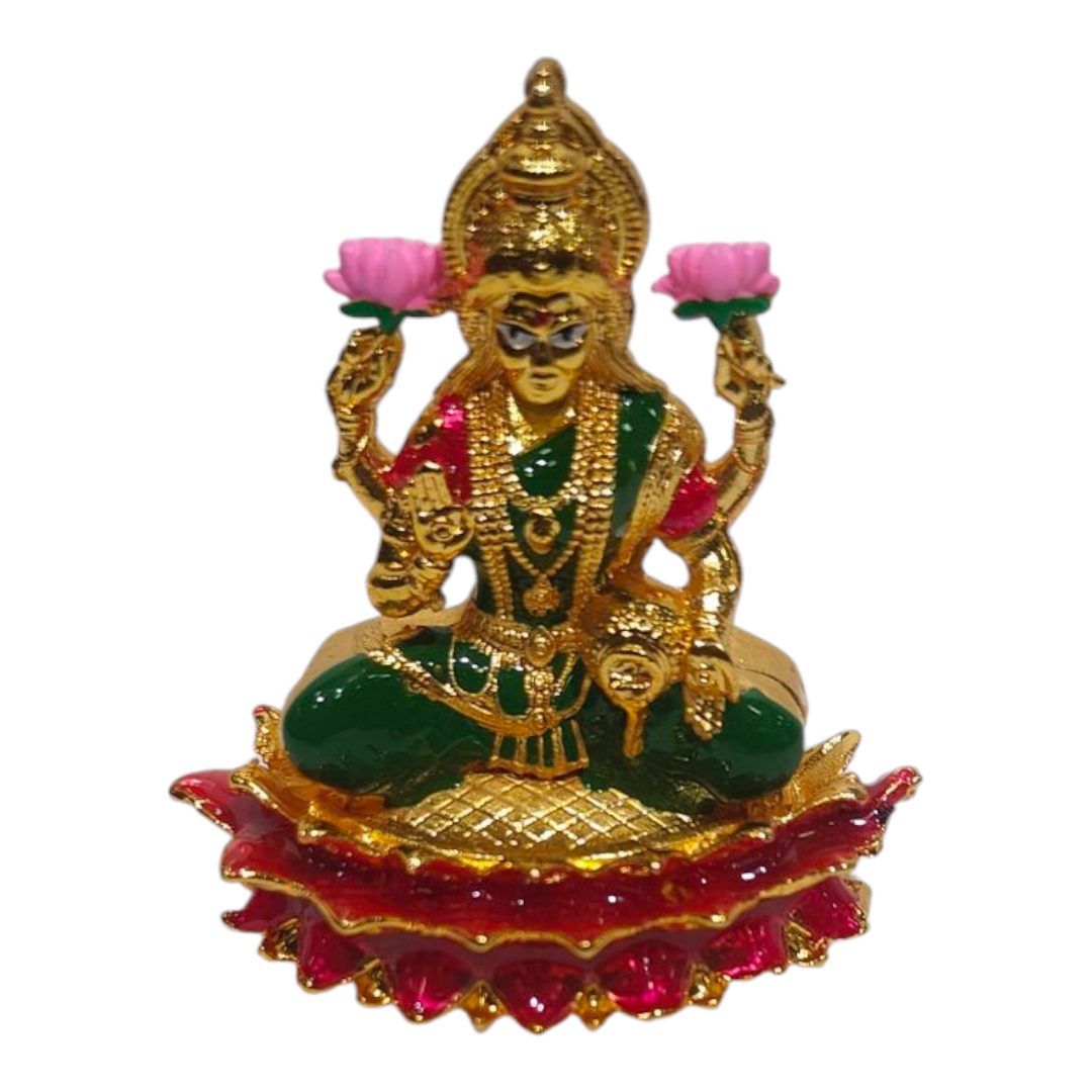Sri Kamal Lakshmi Gold plated Multicolour Home & Car Decor - Hindu religious gift