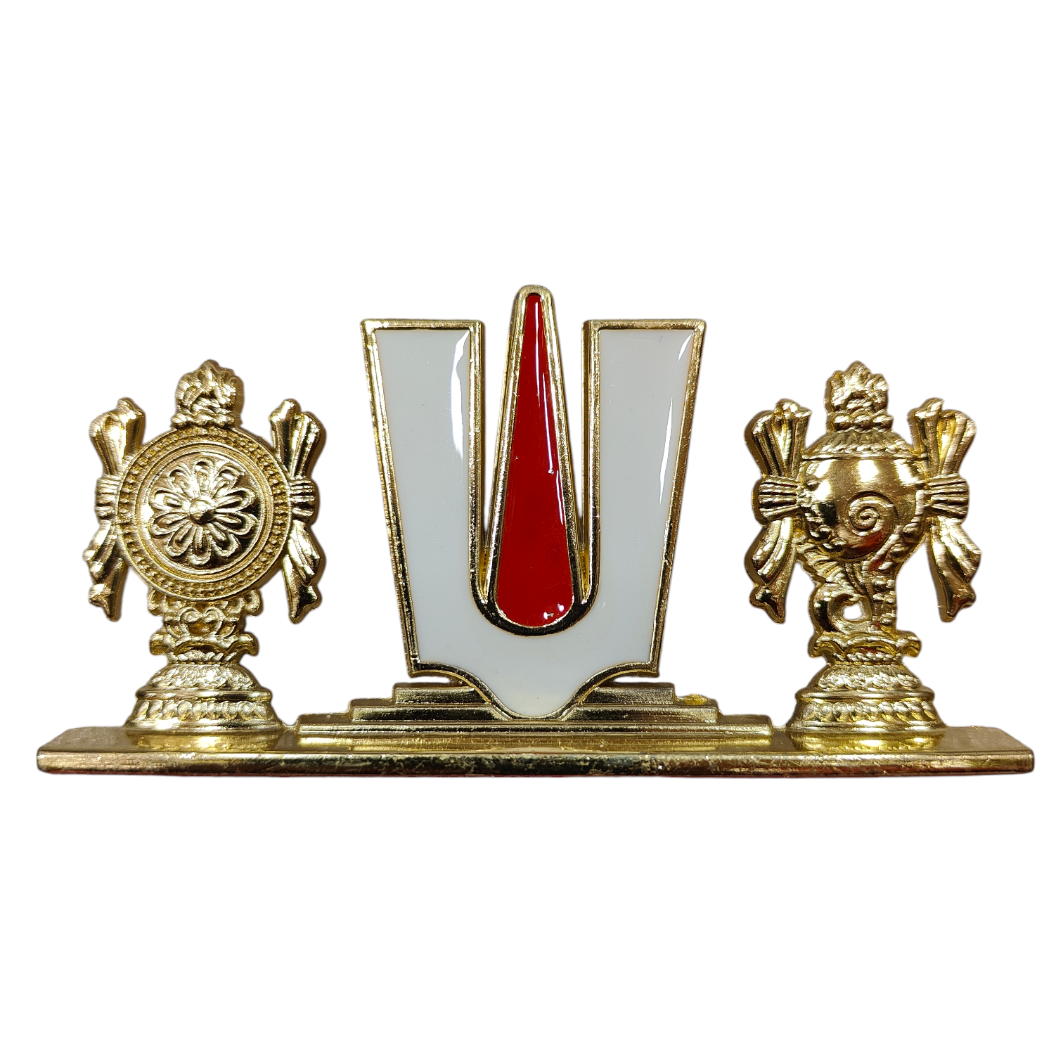 Thenkalai Thirumankappu Shanku Chakra Golden & Silver Antique finish Car Dashboard Decor - Auspicious  Return Gift