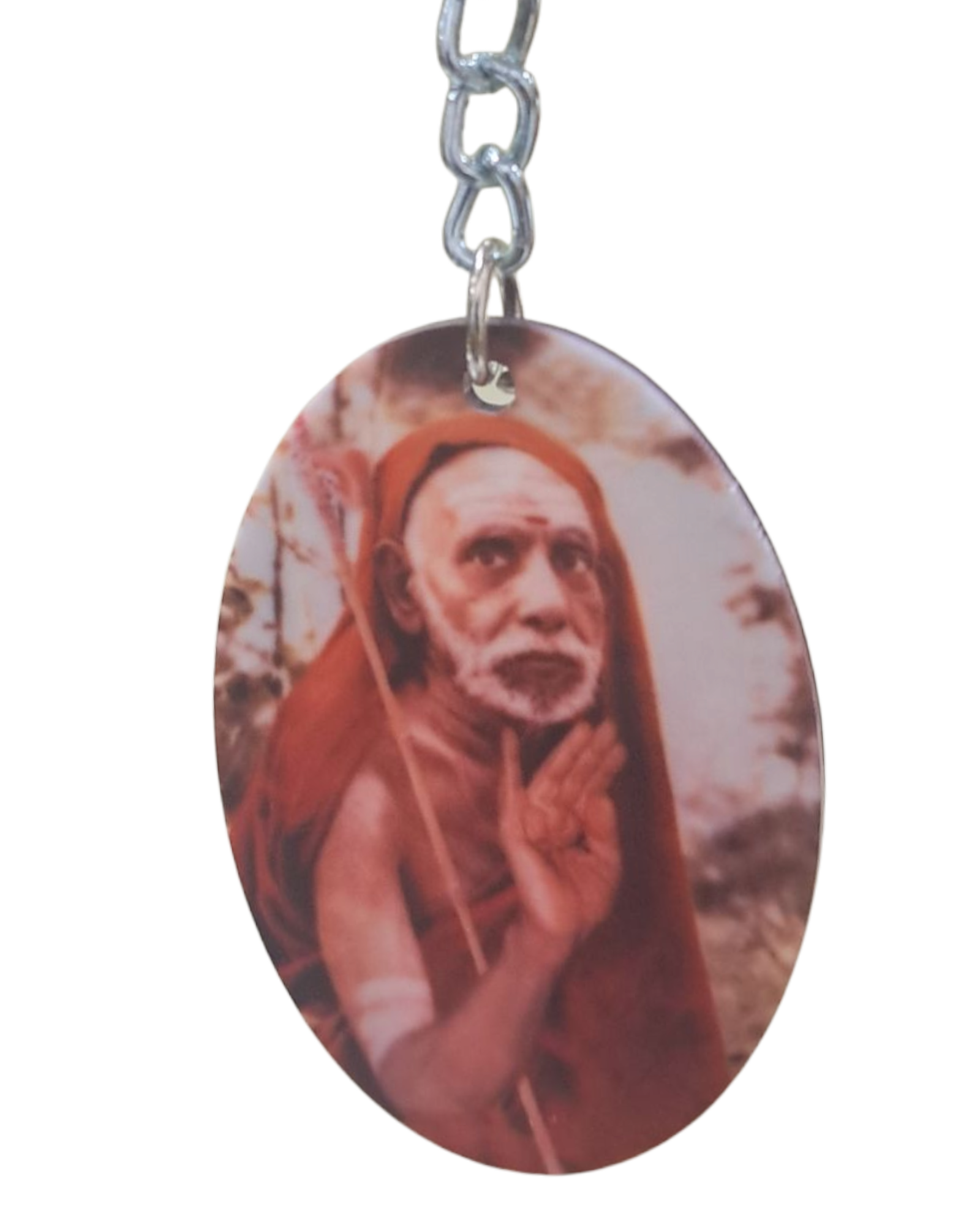 Kanchi  Periyava Blessing Oval Metal Key Chain - Divine Accessory for Car, Bike, or Home Keys