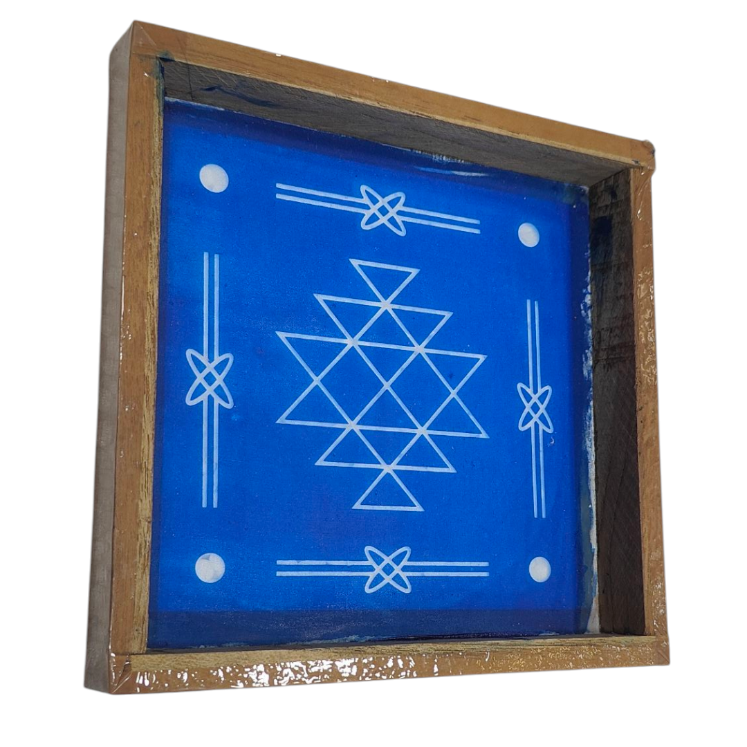 Square Wooden Frame Simple Kambi Kolam design Rangoli Stencil – size 5 inches கம்பி கோலம்