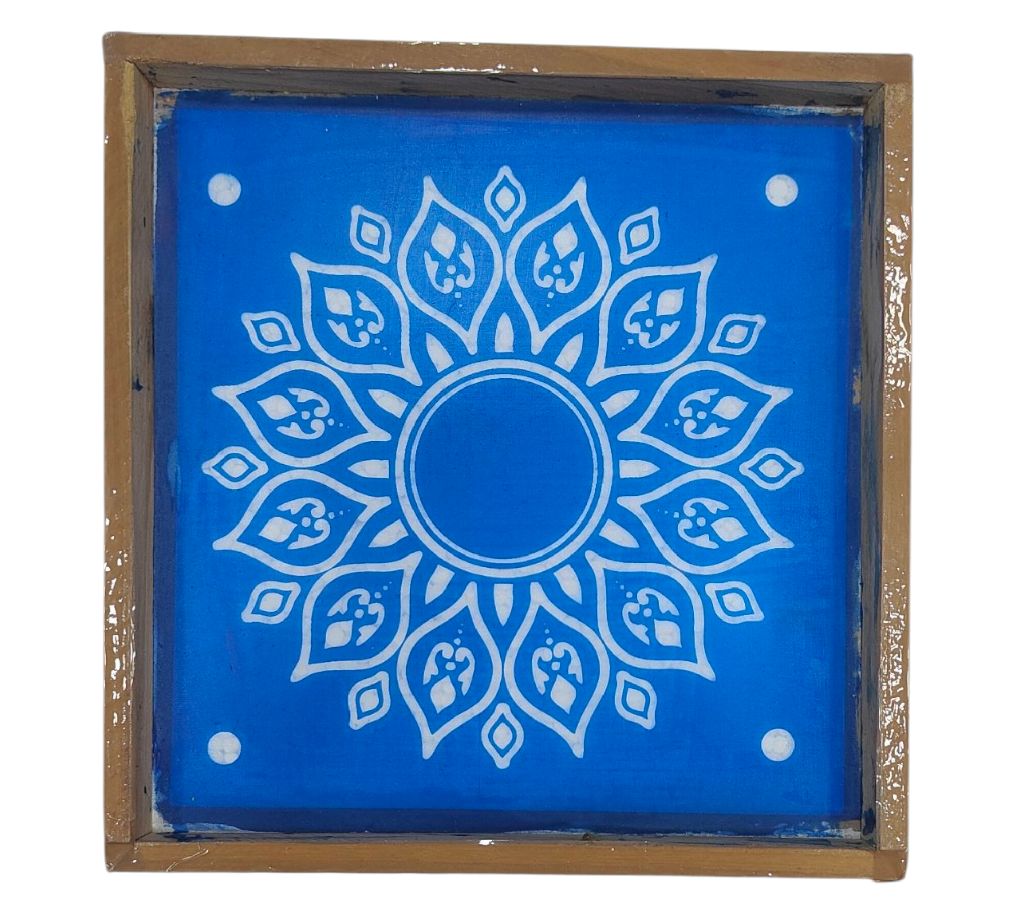 Square Wooden Frame Sunflower Rangoli/Kolam design reusable Stencil – size 7 inches