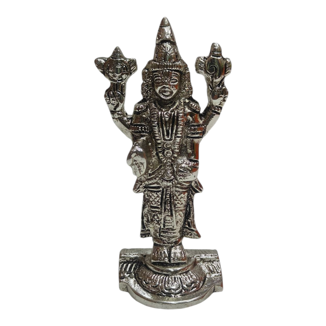 Thirumala Srinivasar Balaji Silver finish White Metal Decorative figurine size 4 Inches Table Top & Golu Décor