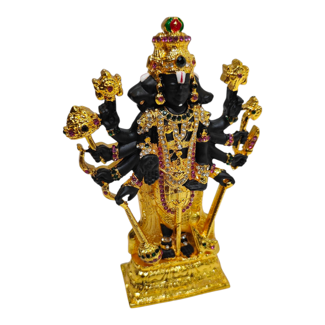 Stone Studded Multicolour Gold Finish Dasavathar Idol – Decorative Vishnu 10 Avatars Statue for Home & Pooja