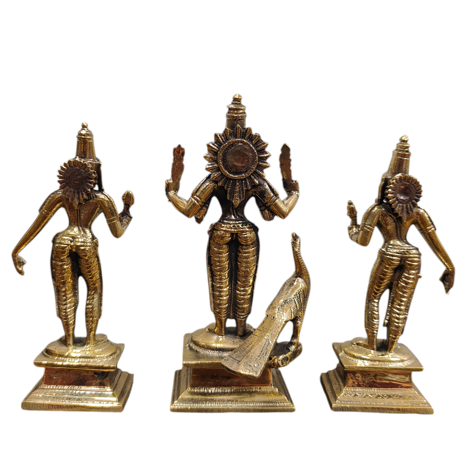 Mayil Murugan Statue with Valli & Deivanai in Brass antique Size 5 Inch for Pooja & Home Temple Worship -  South Indian Masterpiece