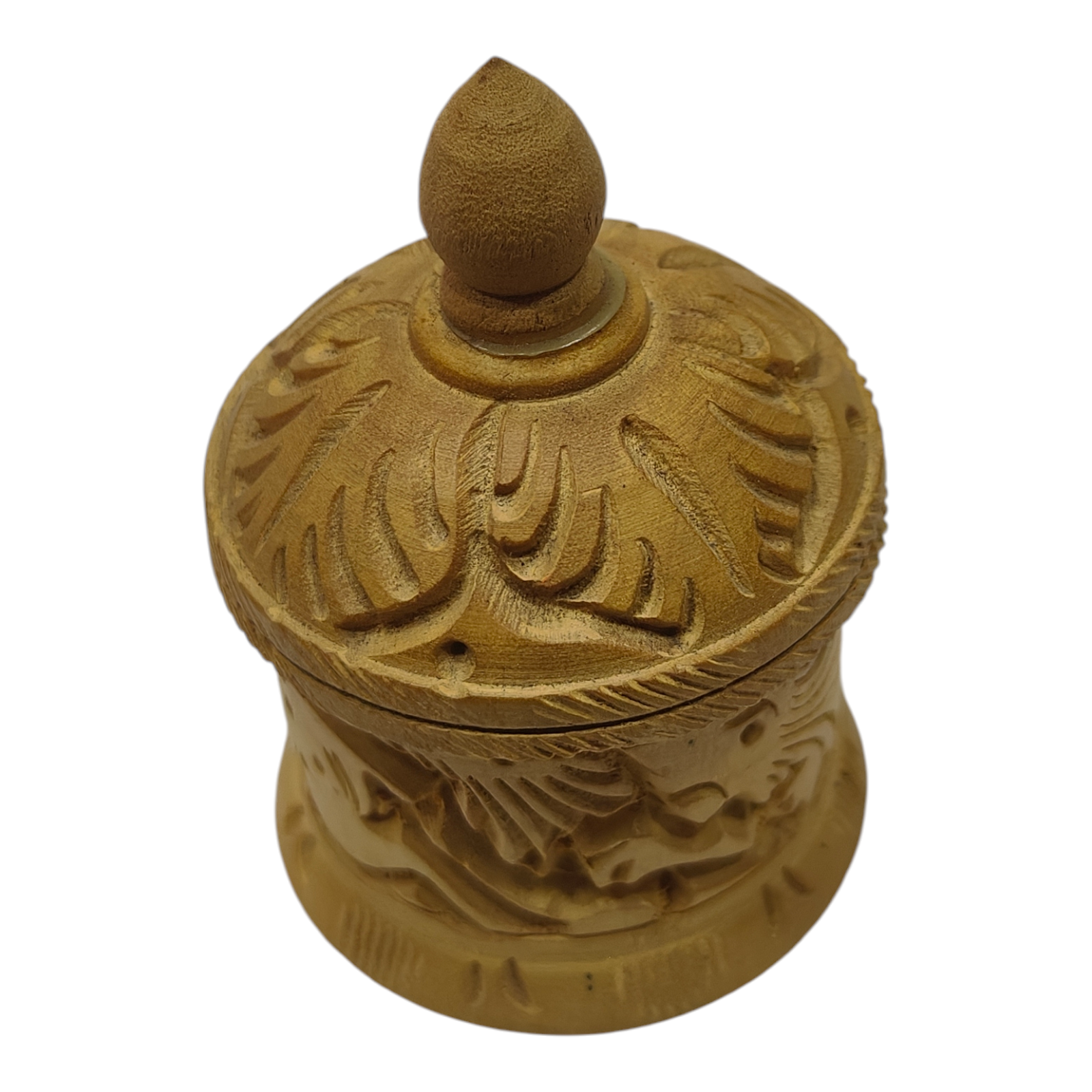 Wooden  Carved Kumkum  Box - Traditional Storage for Your Pooja Essentials