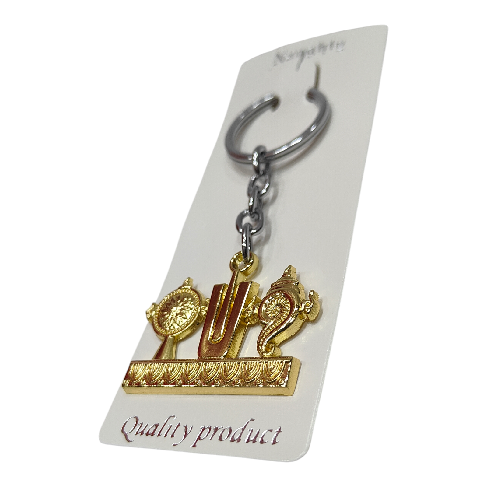 Golden Shining Tirupathi Thiruman Sanghu Chakram  Metal Key Chain - Spiritual Gifting