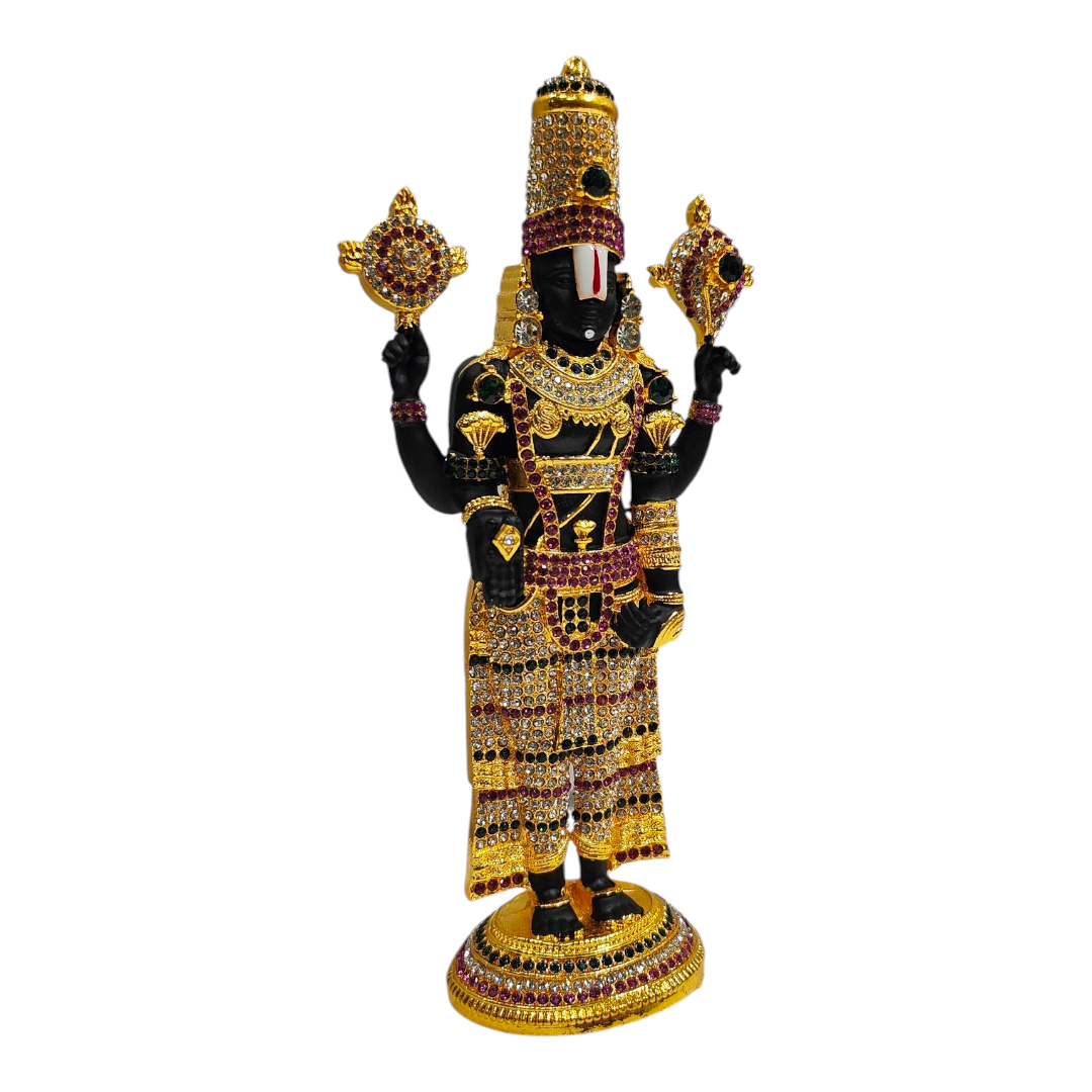 Stone Studded Multicolour Tirupati Srinivasa Perumal Idol 7.5 Inch – Decorative Balaji Murti for Home Puja & Gift