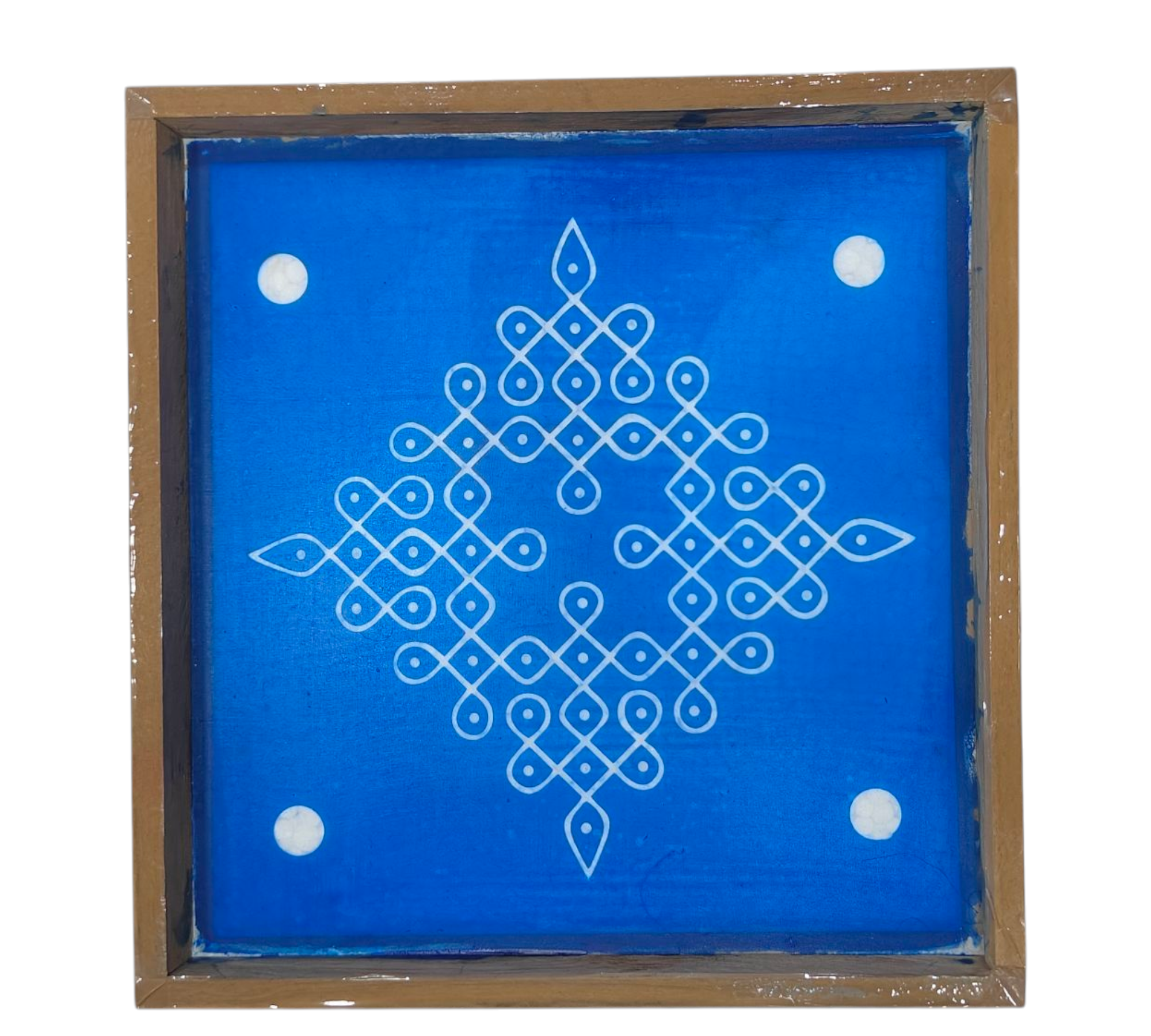 Square Wooden Frame Traditional Kambi Suzhi Kolam design Rangoli Stencil – size 7 inches சுழி கம்பி கோலம்