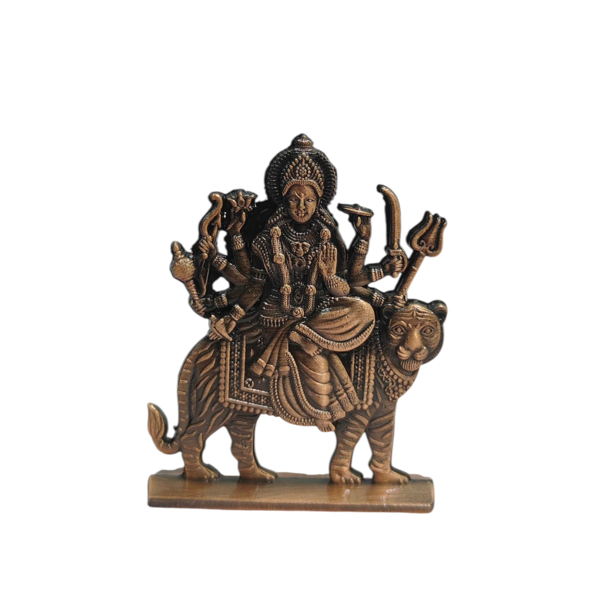 Maa Durga Copper Antique Home Decor & Car Dashboard Stand Showpiece 3 inches