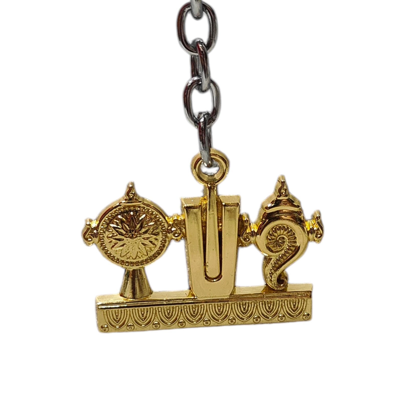 Golden Shining Tirupathi Thiruman Sanghu Chakram  Metal Key Chain - Spiritual Gifting