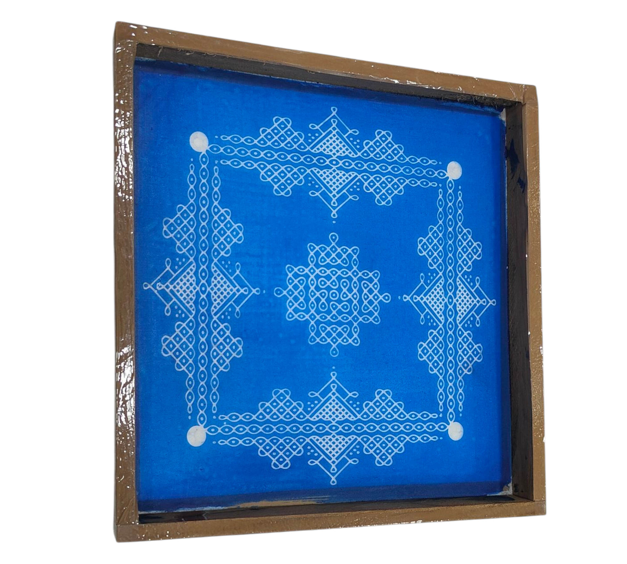 Square Wooden Frame New Trend Classic design Kolam  Rangoli Stencil – size 7 inches புதுமை சுழி கோலம்