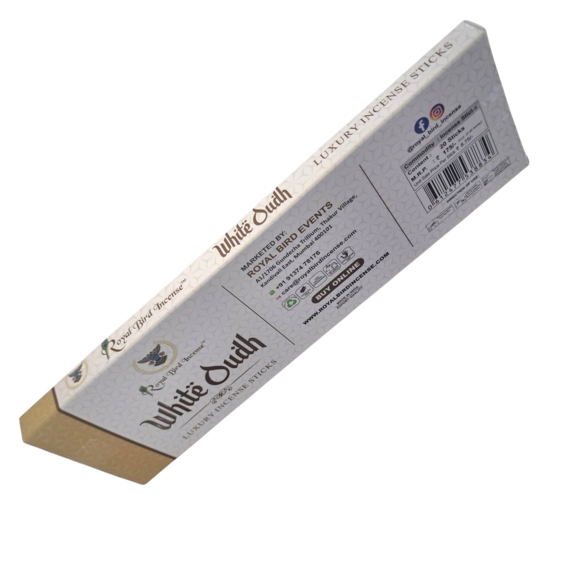 Royal Bird Incense White Oudh Luxury Incense Stick - Long lasting Rich Aroma for spiritual Moments