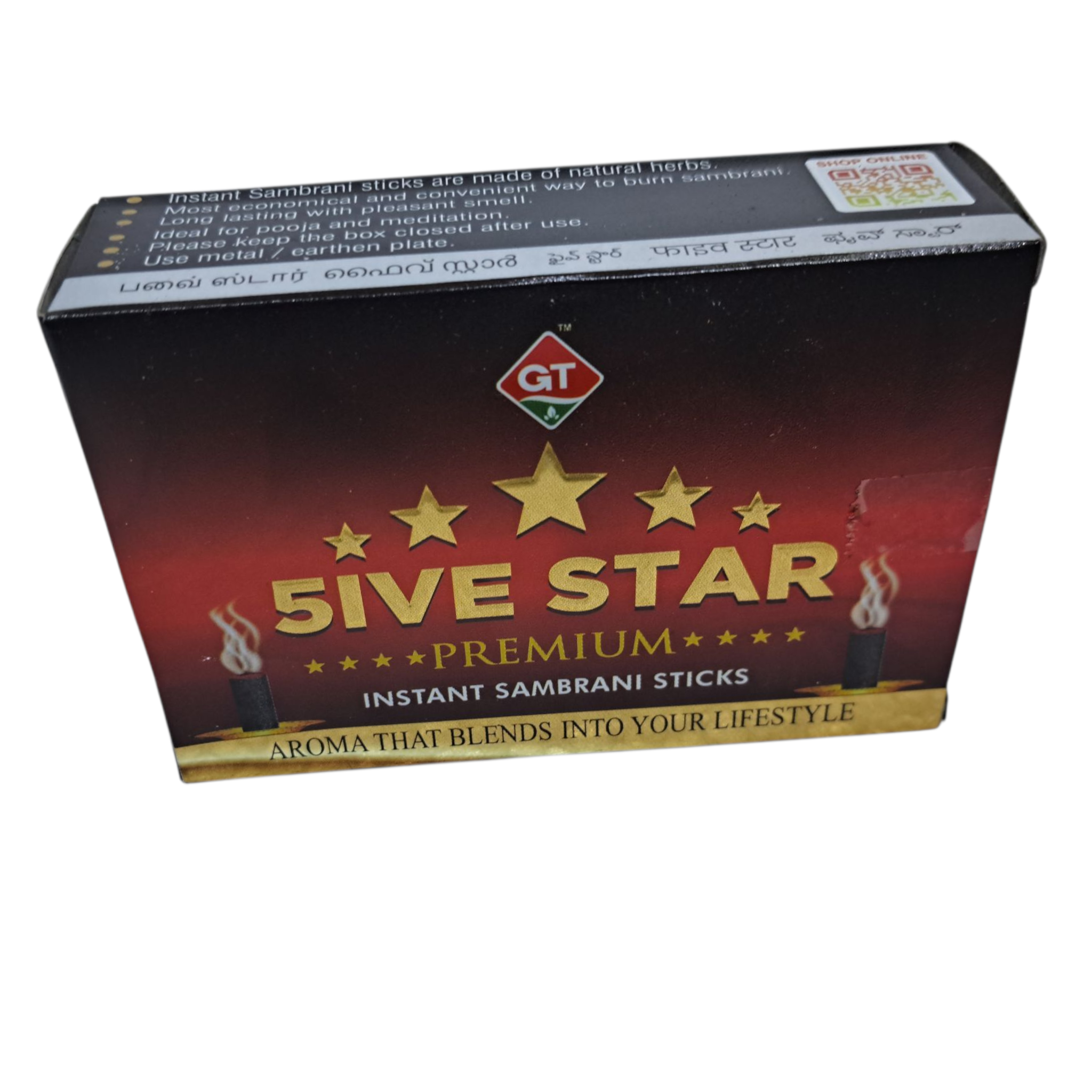 GT Five Star Premium Instant Sambrani Sticks - Natural Pure Loban Resin Aroma for Pooja, Meditation & Air Purification