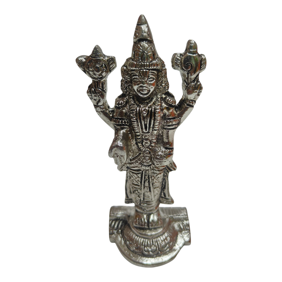 Thirumala Srinivasar Balaji Silver finish White Metal Decorative figurine size 4 Inches Table Top & Golu Décor