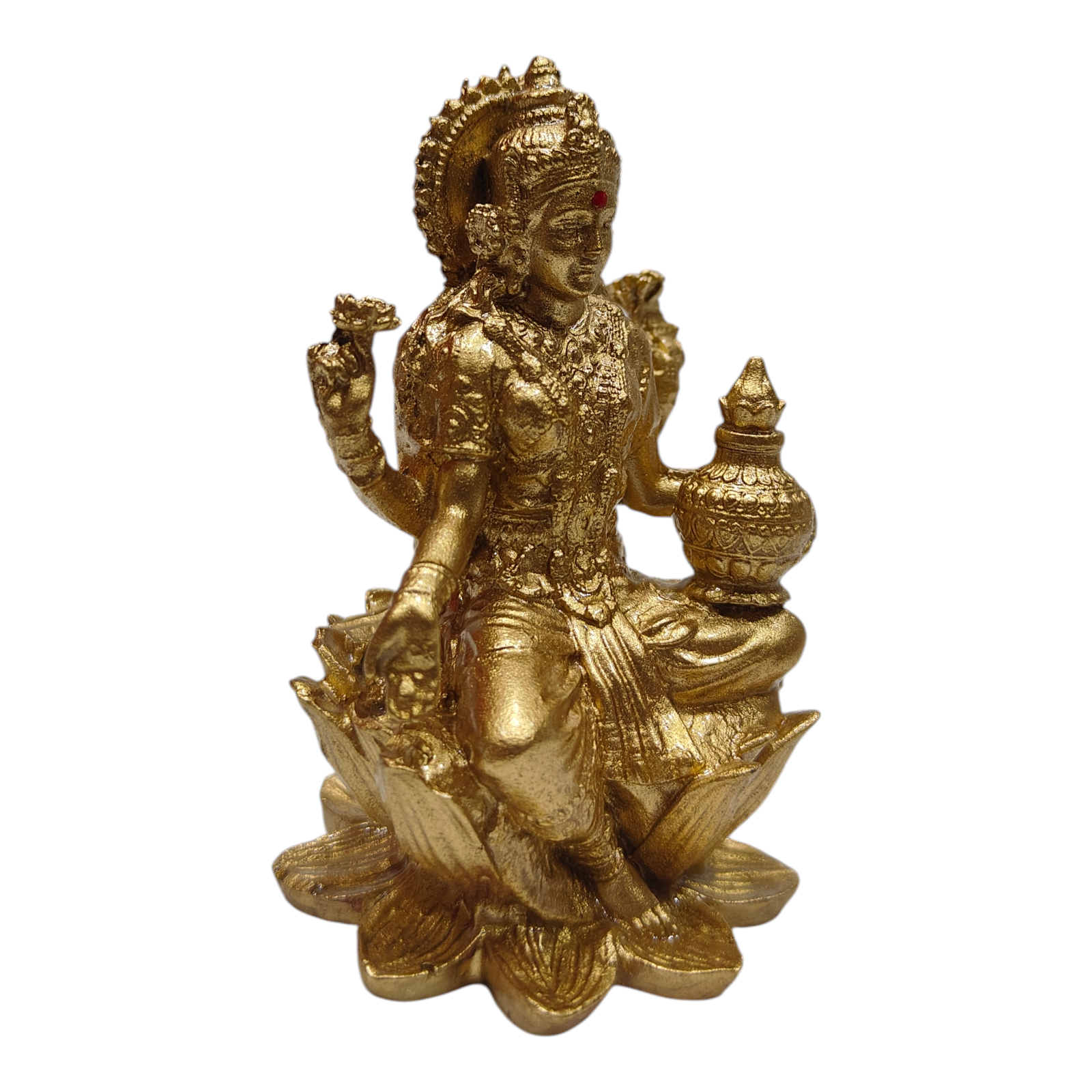 Sri Kamal Lakshmi Golden Shining  Figurine 3 inches - for pooja room & Auspicious Diwali gifting