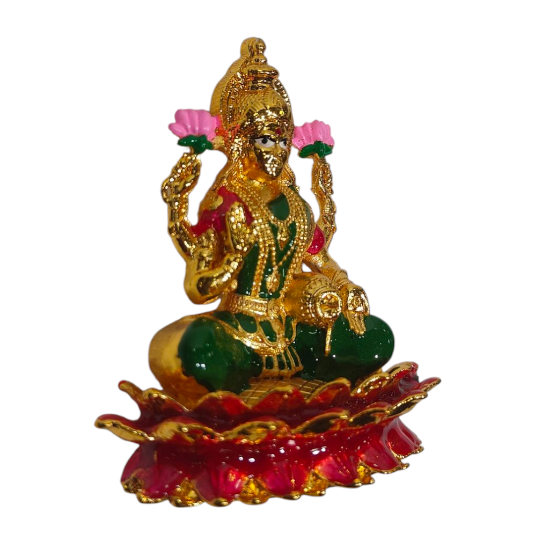 Sri Kamal Lakshmi Gold plated Multicolour Home & Car Decor - Hindu religious gift