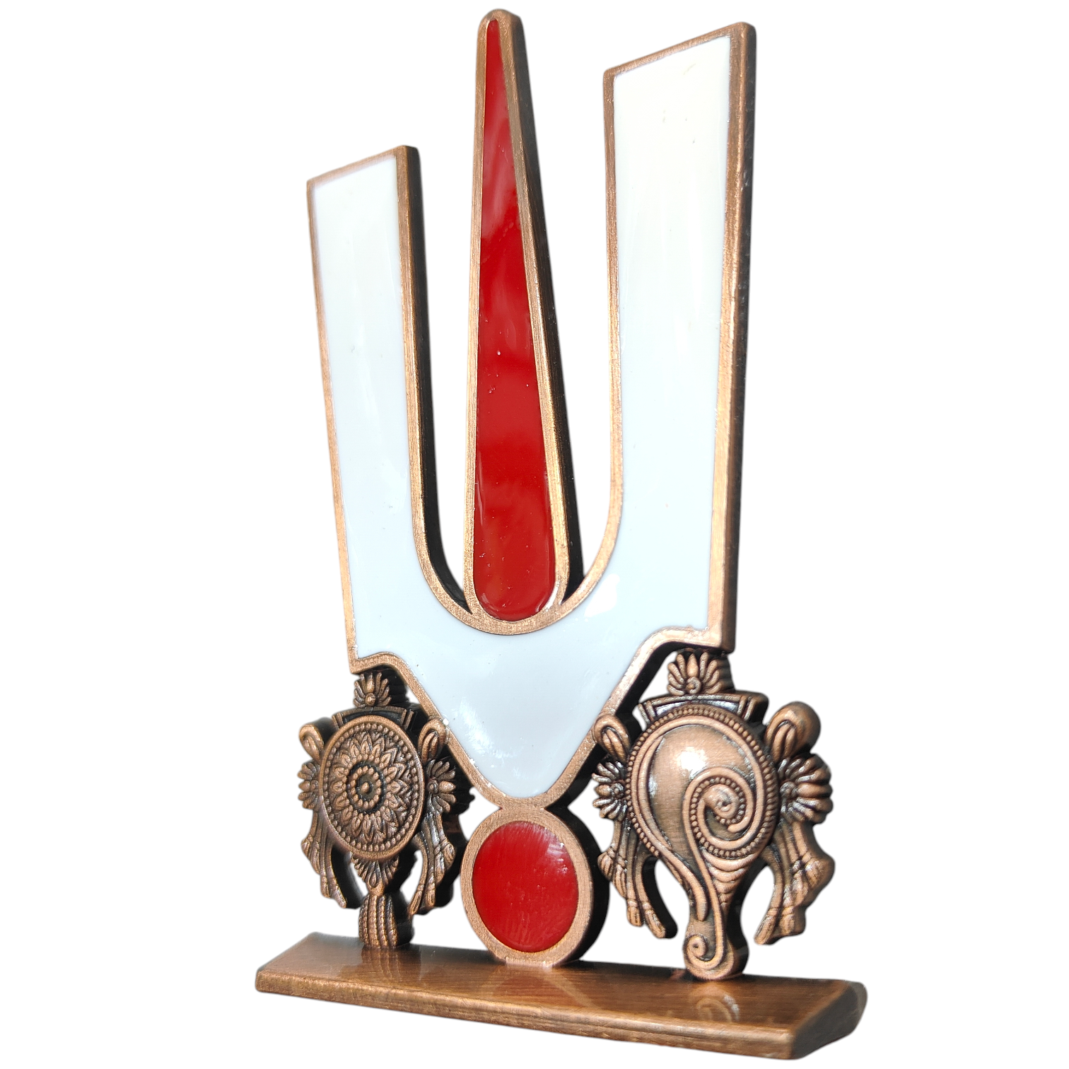 Thenkalai Thirumankappu Shanku Chakra Copper finish Car Dashboard Decor - Religious Return Gift