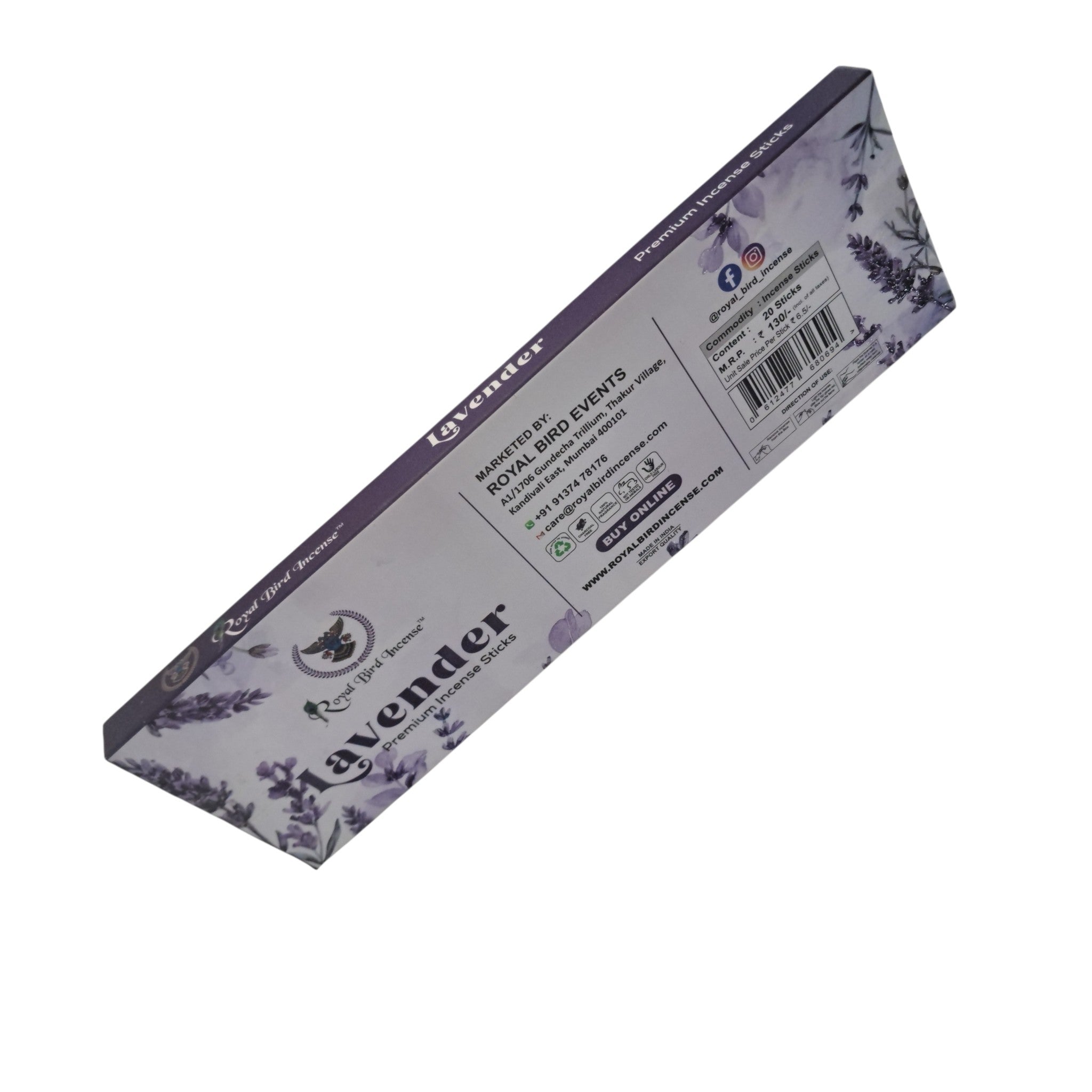 Royal Bird Incense Lavender Premium Incense Sticks - Fresh fragrance for Meditation and Yoga