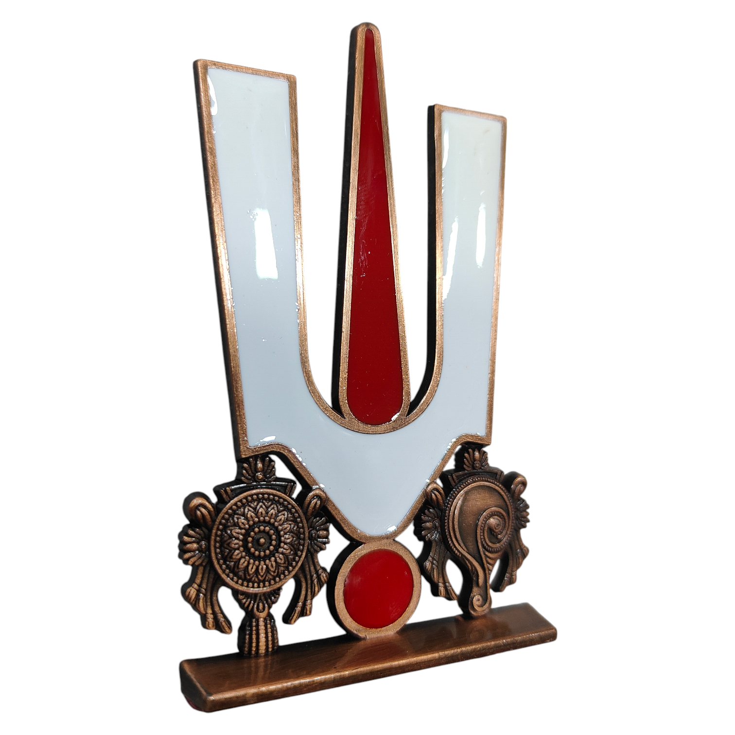 Thenkalai Thirumankappu Shanku Chakra Copper finish Car Dashboard Decor - Religious Return Gift