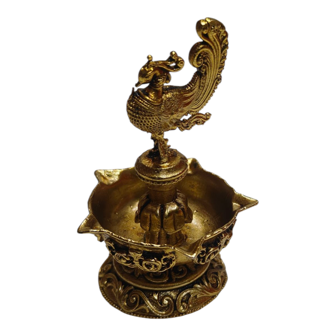 Five Flames Light Weight Brass Hamsa Pakshi Top Deepak size 3.2 inches - Spiritual Collection for Festival Gifting