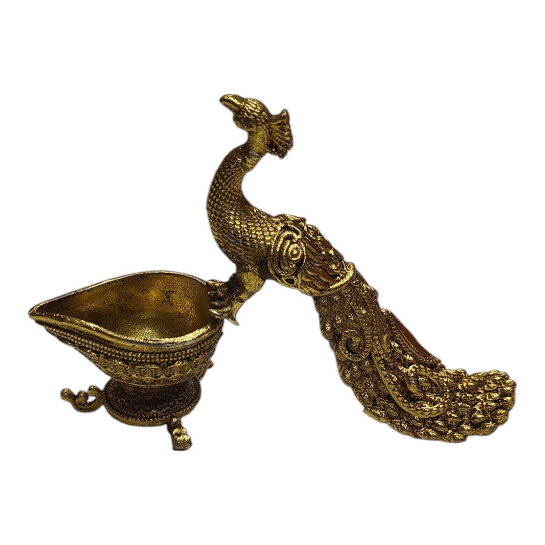 Peacock Light weight Brass Deepak size 4.8 inches length - Unique Return Gift collection