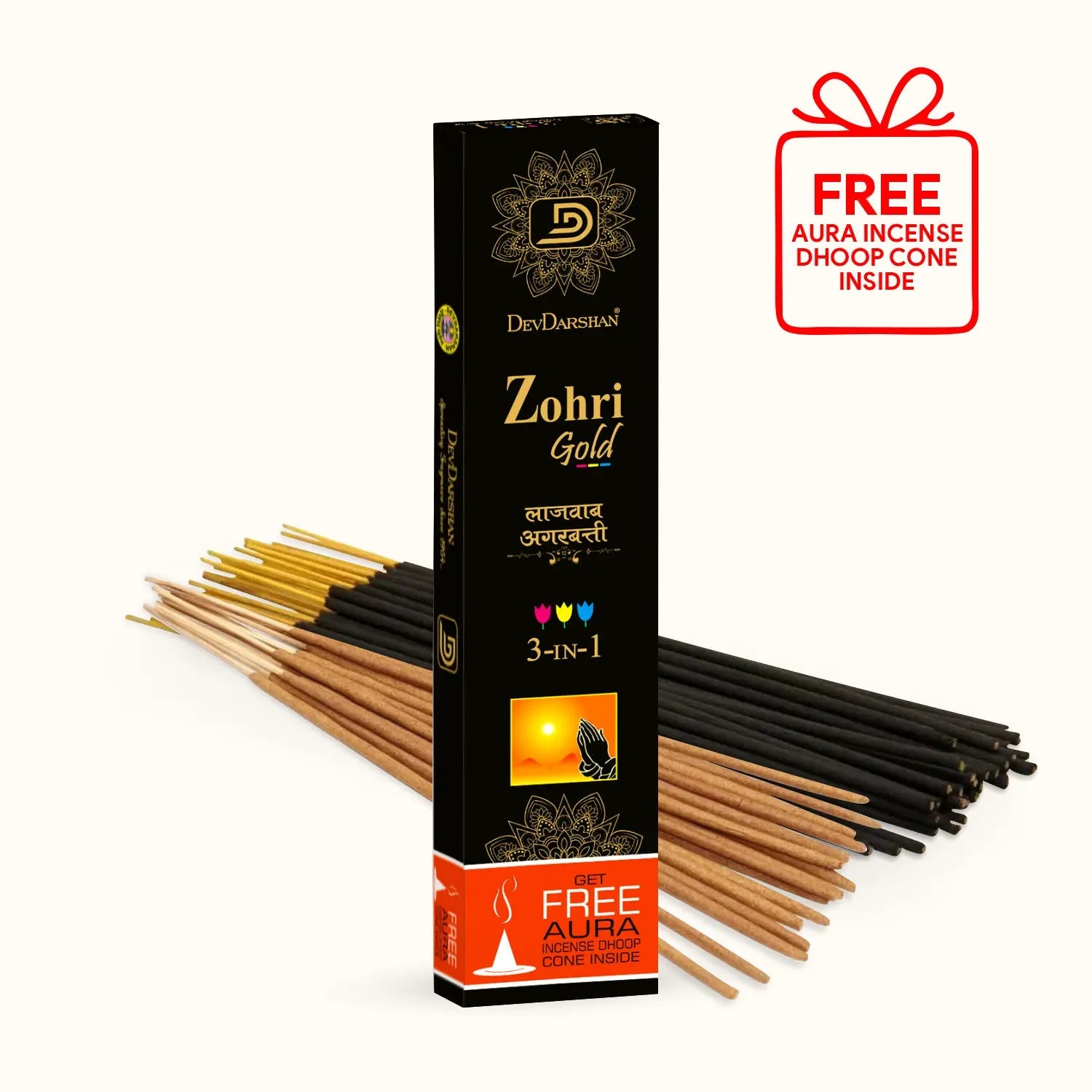 DevDarshan Zohri Gold 3 in 1 Lajawab Incense Sticks - unmatched aroma for Pooja & Celebration