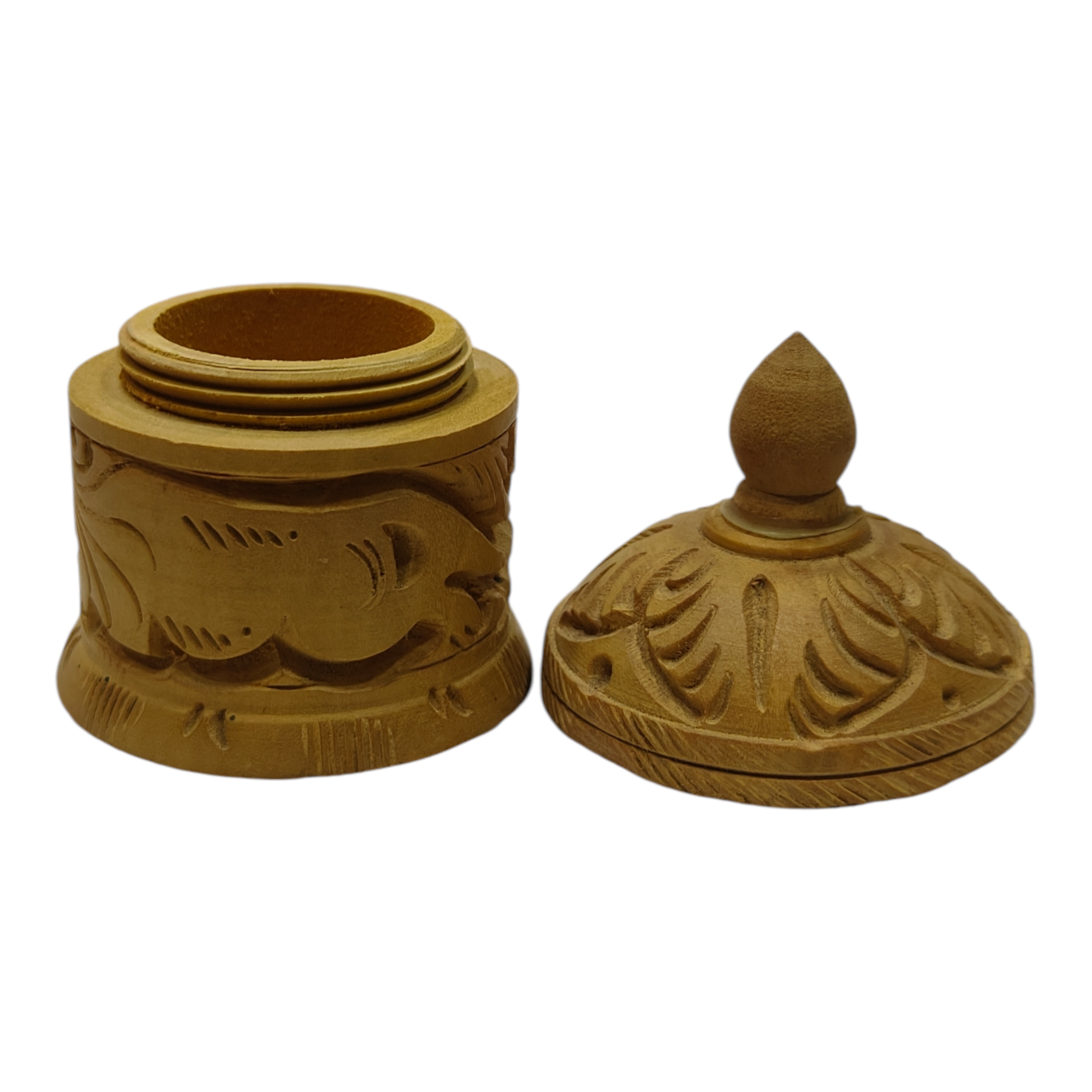 Wooden  Carved Kumkum  Box - Traditional Storage for Your Pooja Essentials