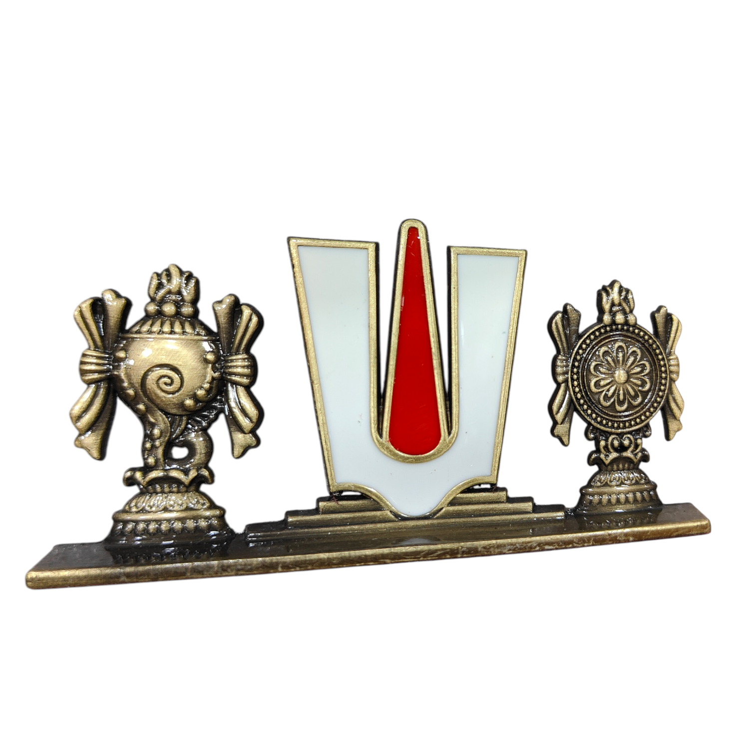 Thenkalai Thirumankappu Shanku Chakra Golden & Silver Antique finish Car Dashboard Decor - Auspicious  Return Gift
