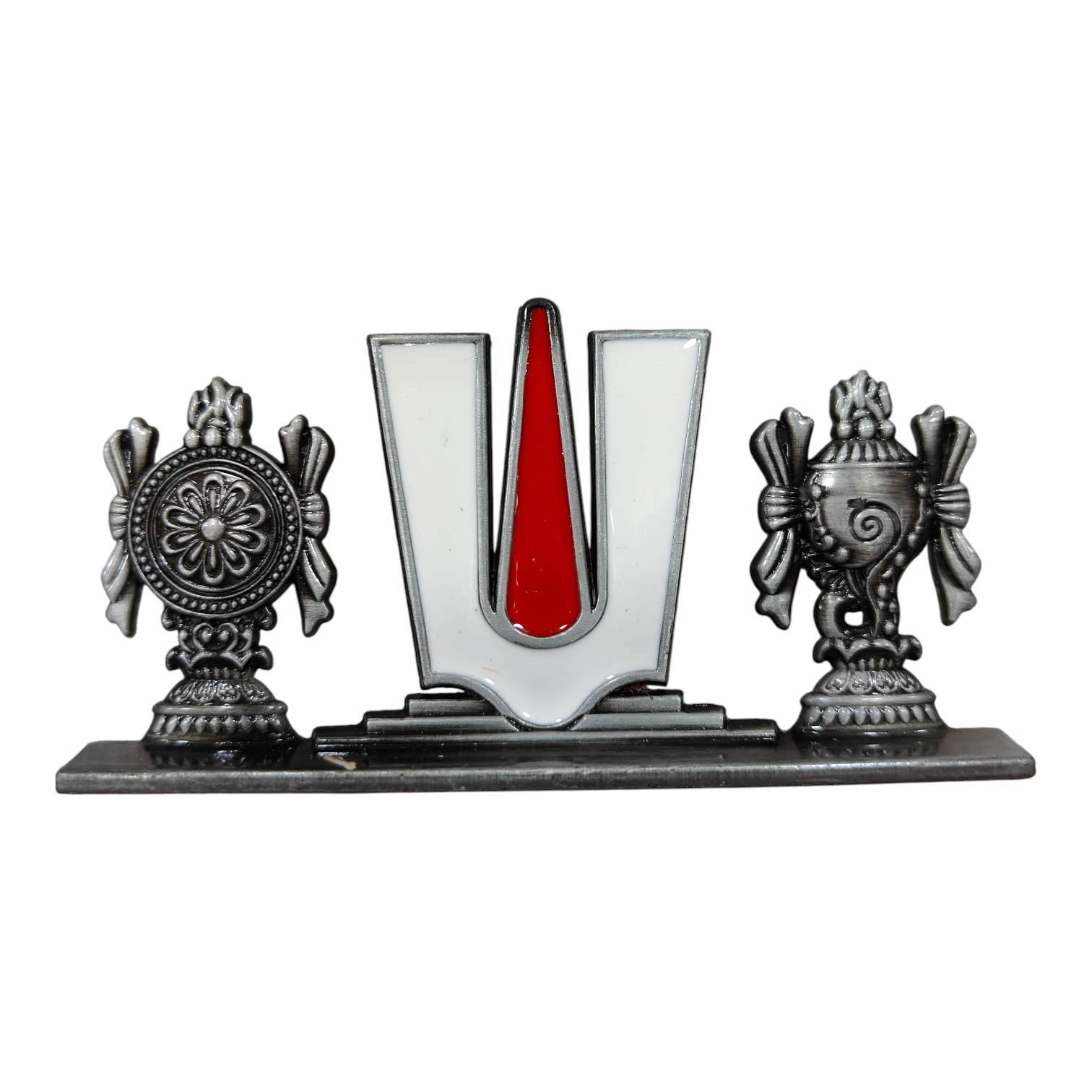 Thenkalai Thirumankappu Shanku Chakra Golden & Silver Antique finish Car Dashboard Decor - Auspicious  Return Gift