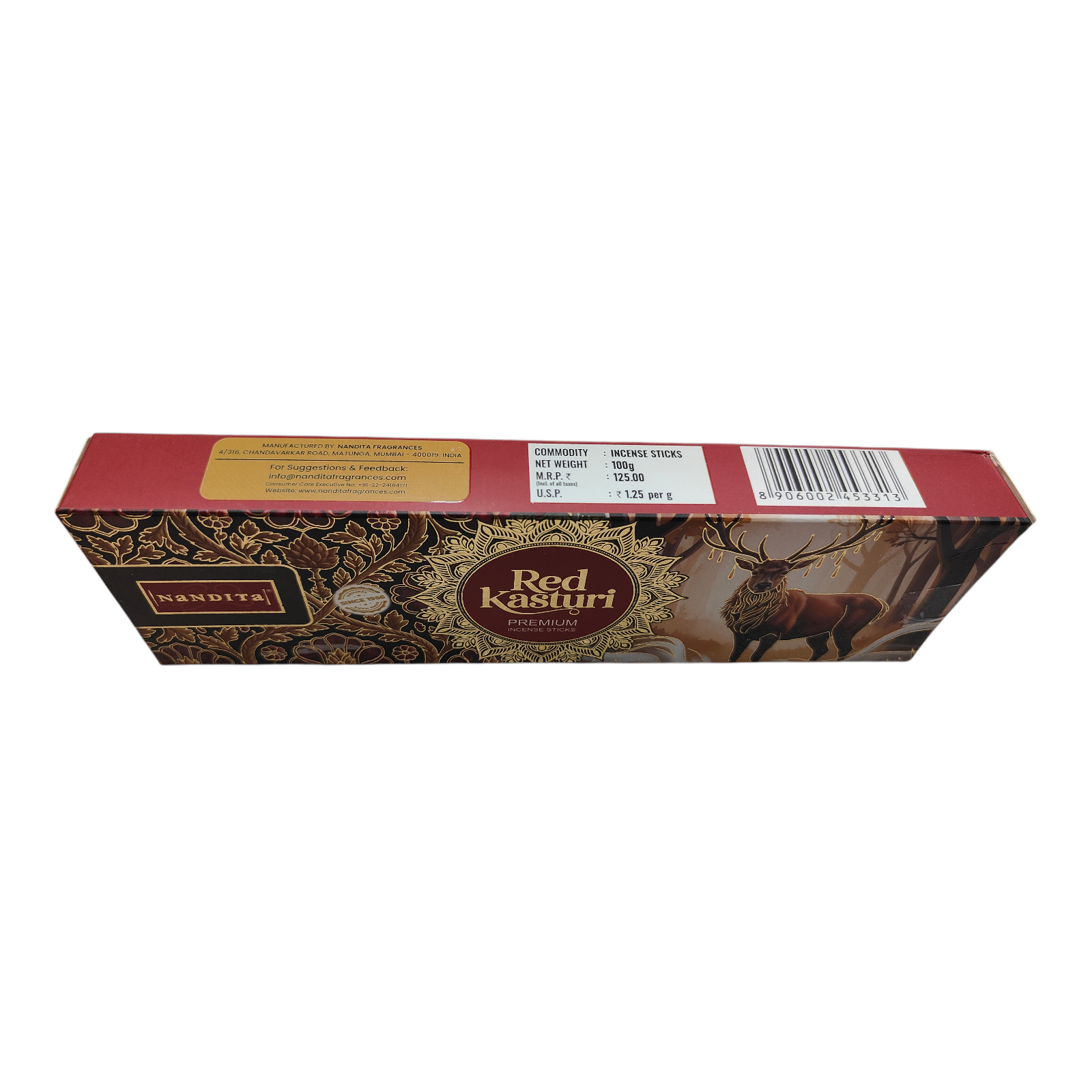 Nandita Red Kasturi Premium Incense Sticks - Natural Musk Aroma Agarbatti for Pooja & Yoga
