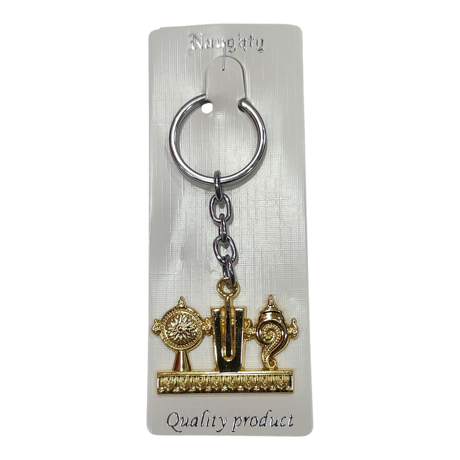 Golden Shining Tirupathi Thiruman Sanghu Chakram  Metal Key Chain - Spiritual Gifting