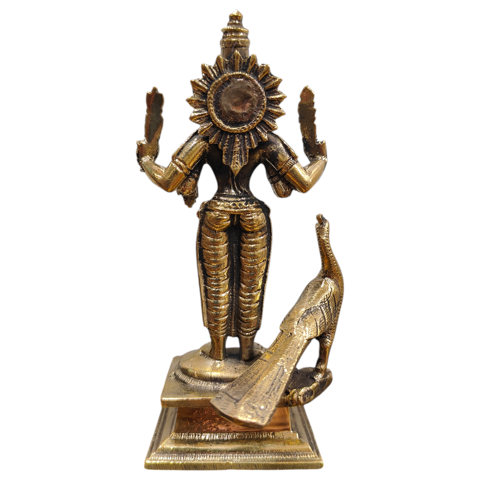 Mayil Murugan Statue with Valli & Deivanai in Brass antique Size 5 Inch for Pooja & Home Temple Worship -  South Indian Masterpiece