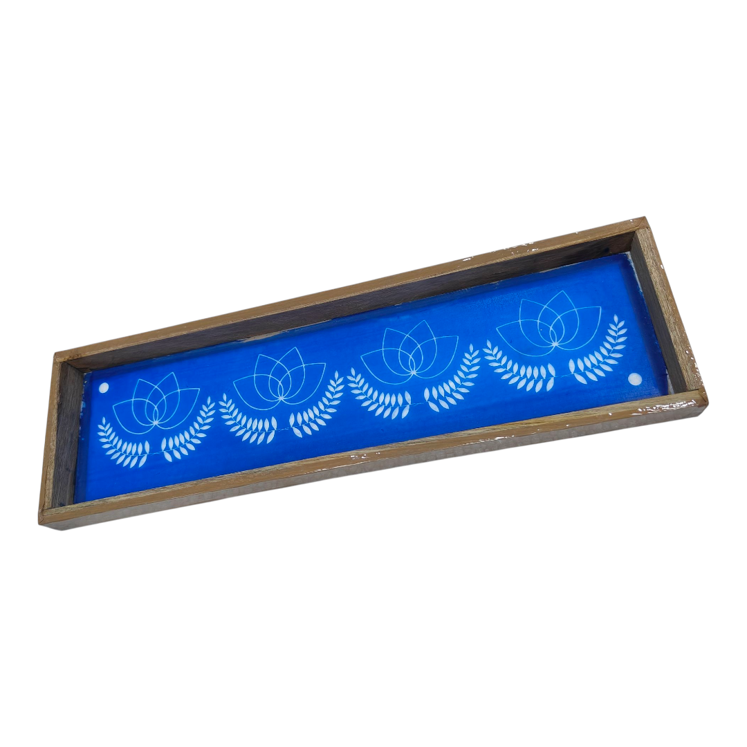 Rectangular Wooden Frame Lotus & Mango Leaves Thoran Border design Rangoli/Kolam reusable Stencil – size 17 × 5 inches தாமரை & மாவிலை தோரணம் கோலம்