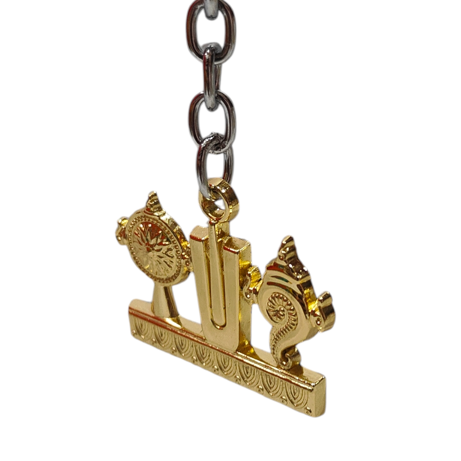 Golden Shining Tirupathi Thiruman Sanghu Chakram  Metal Key Chain - Spiritual Gifting