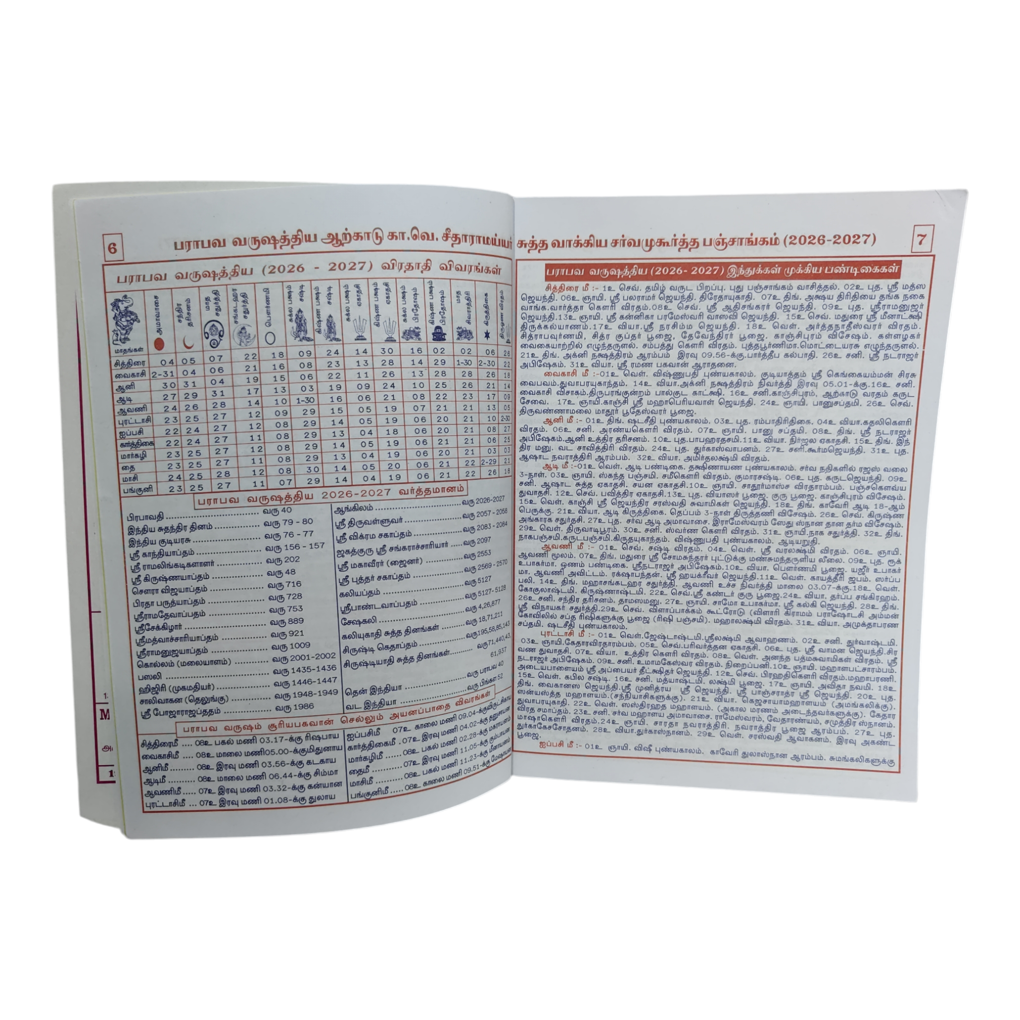 Parabhava Varushathiya Arcot KA.Ve Seetharaamiyer Sarvamuhurtha Panchangam