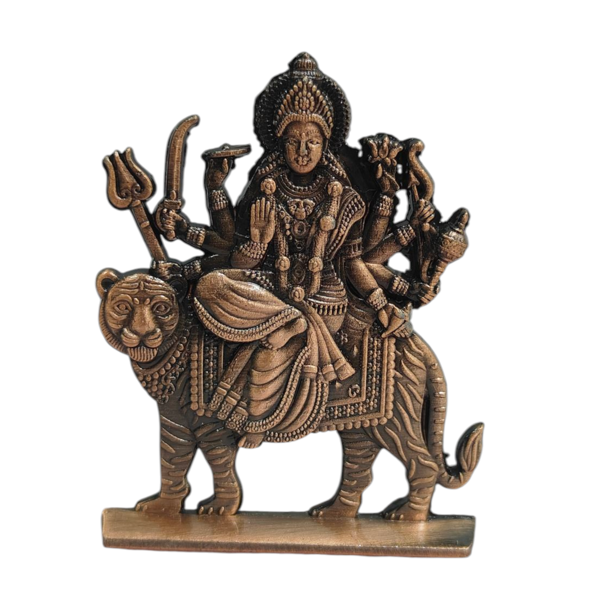 Maa Durga Copper Antique Home Decor & Car Dashboard Stand Showpiece 3 inches