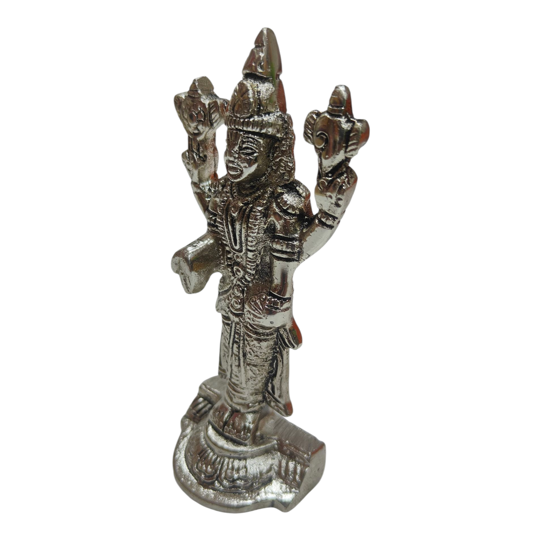 Thirumala Srinivasar Balaji Silver finish White Metal Decorative figurine size 4 Inches Table Top & Golu Décor