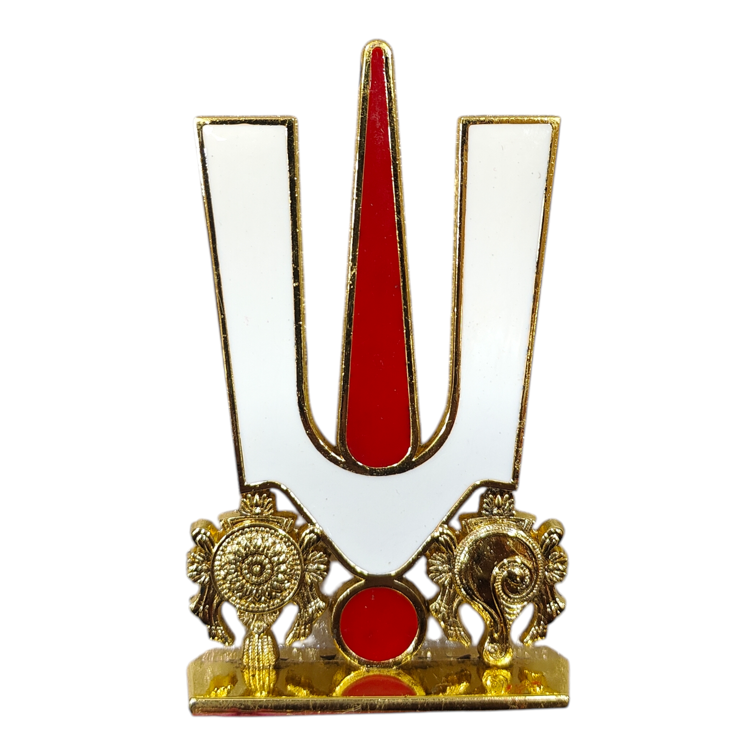 Thenkalai Thirumankappu Shanku Chakra Copper finish Car Dashboard Decor - Religious Return Gift