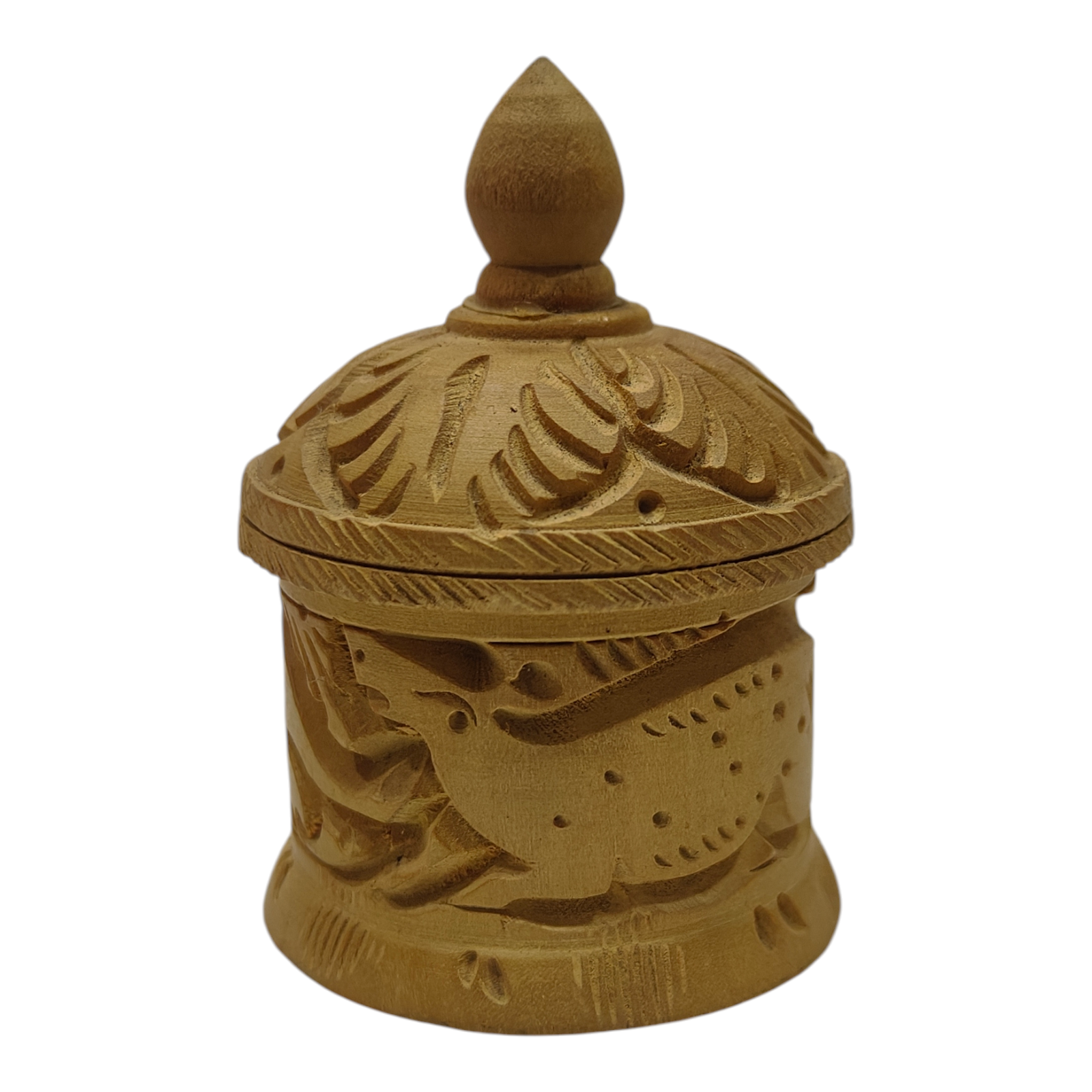 Wooden  Carved Kumkum  Box - Traditional Storage for Your Pooja Essentials