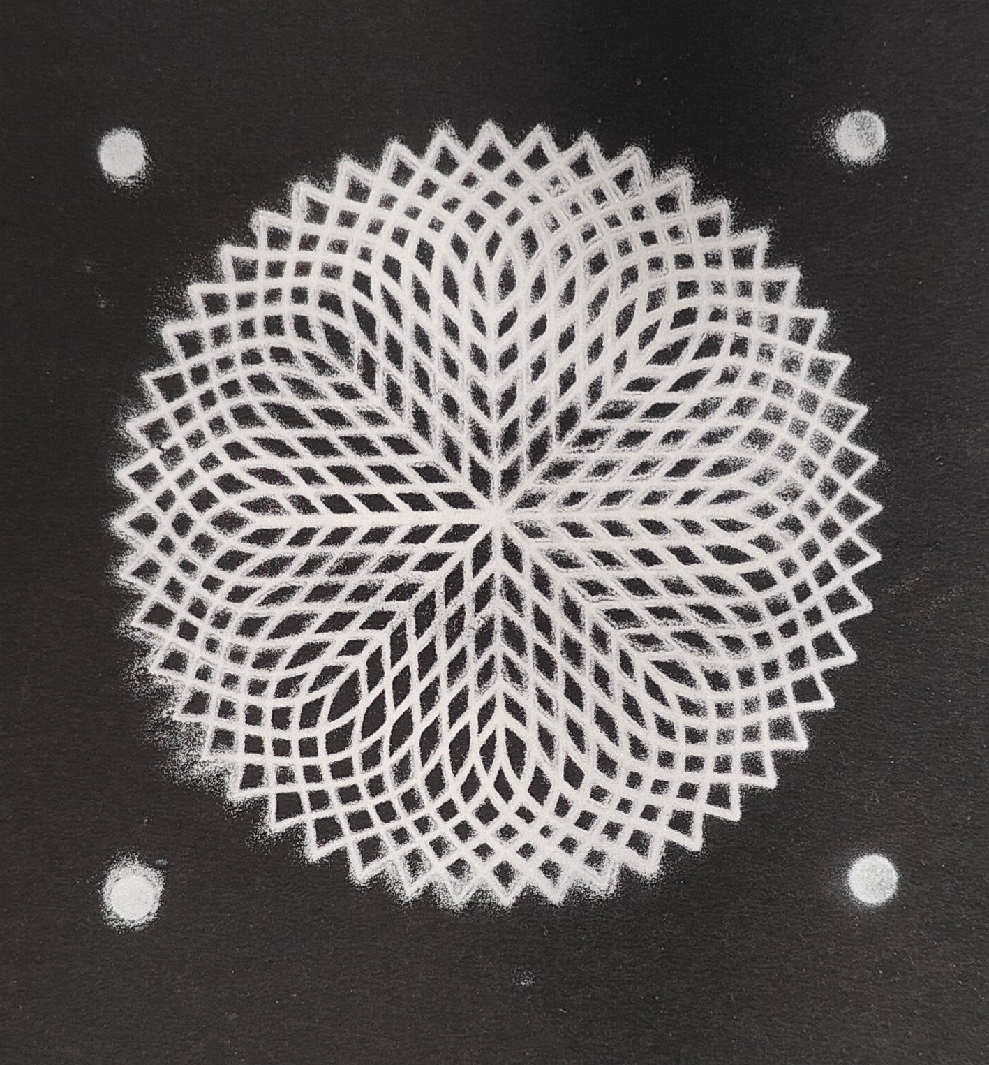 Square Wooden Frame Complex Spiral Geometric Pattern design Rangoli Stencil – size 5 inches வட்ட கோலம்