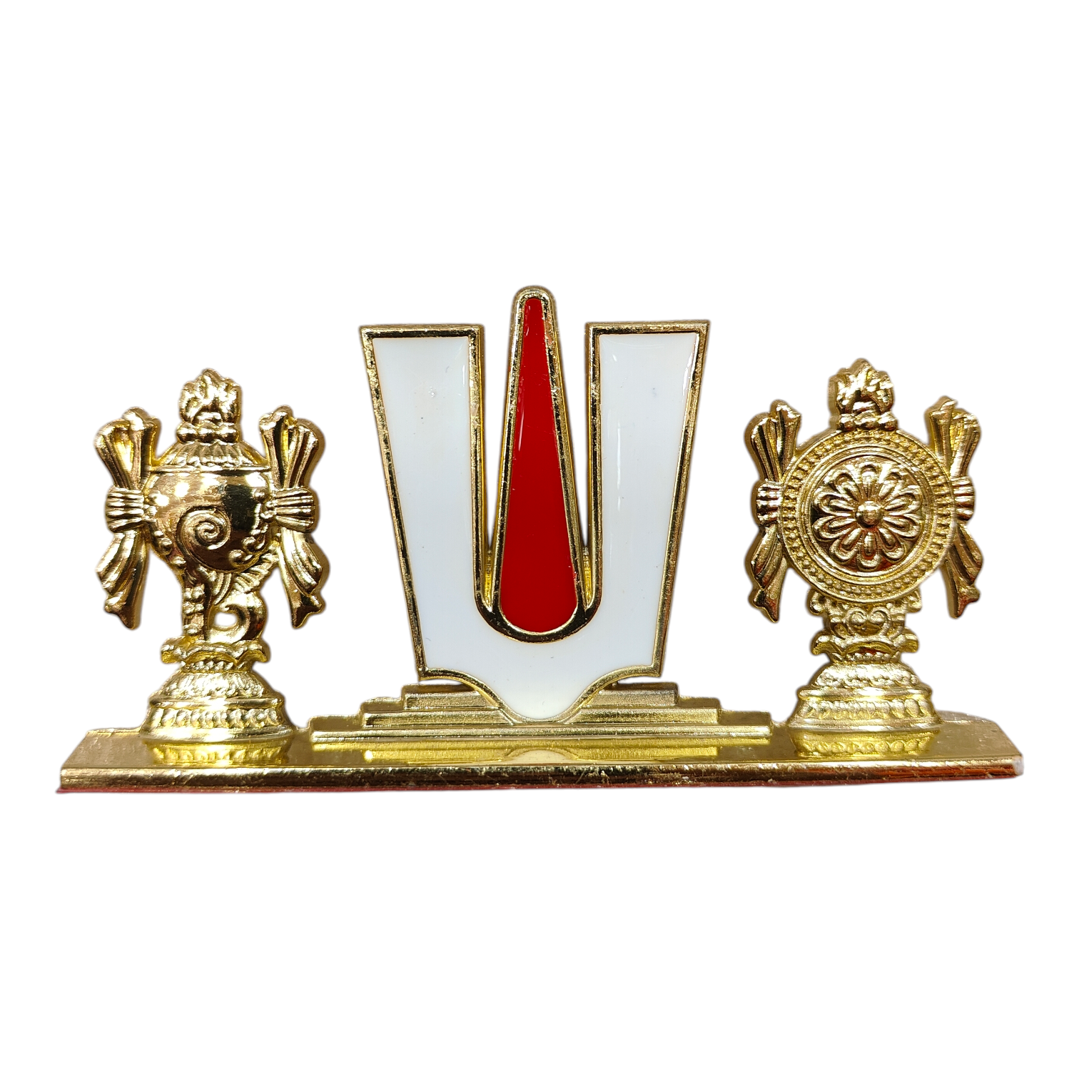 Thenkalai Thirumankappu Shanku Chakra Golden & Silver Antique finish Car Dashboard Decor - Auspicious  Return Gift