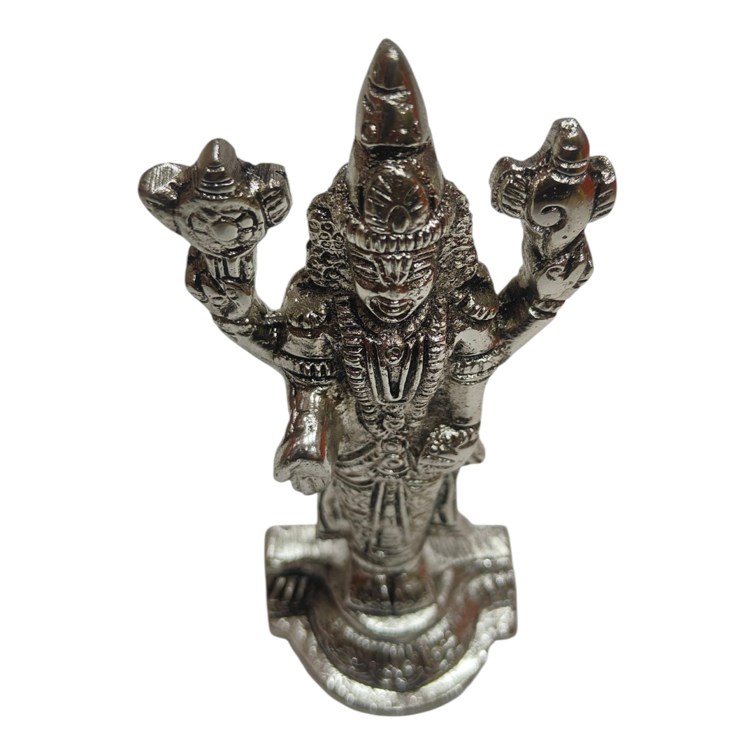 Thirumala Srinivasar Balaji Silver finish White Metal Decorative figurine size 4 Inches Table Top & Golu Décor