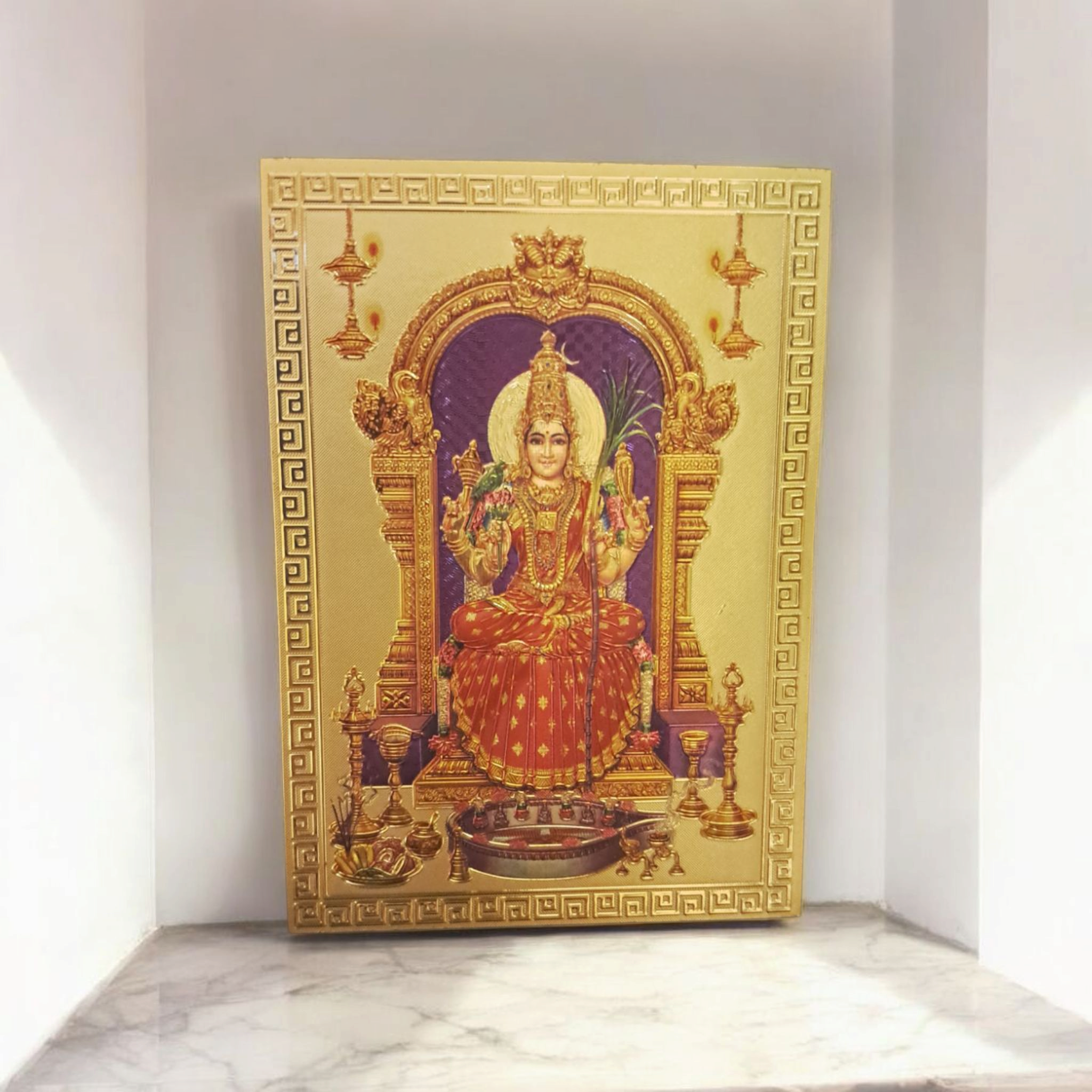 Kamakshi Amman - Purple background Fridge Magnet Divine Decorative Souvenir 6.25 X 8.5 Cms
