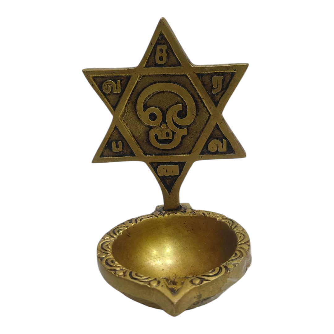 Brass Engraved “Om Saravana Bhava” Deep size 4 inches - Pooja Brass Diya for Mandir & Gifting